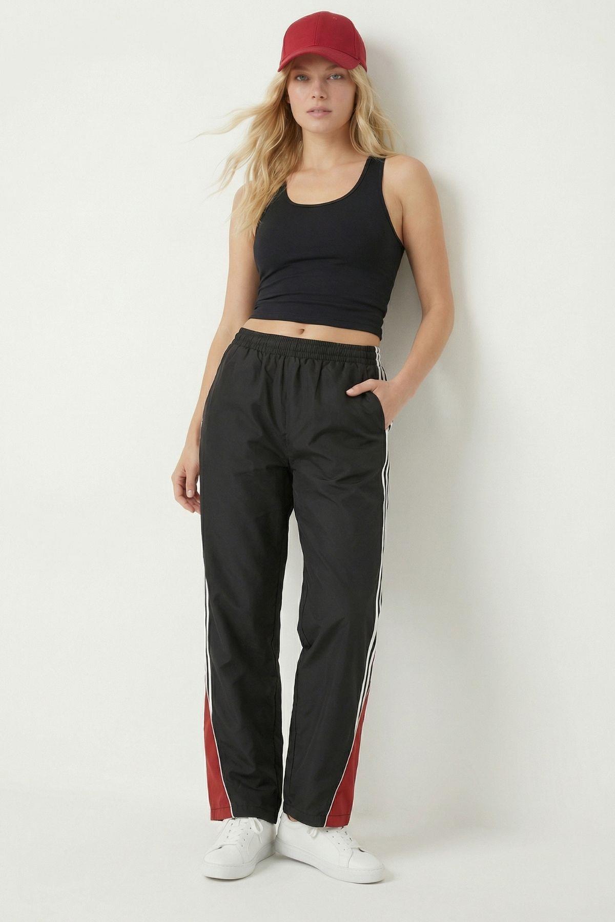 1604 Yan Şeritli Paça Lastik Eşofman Siyah - 2