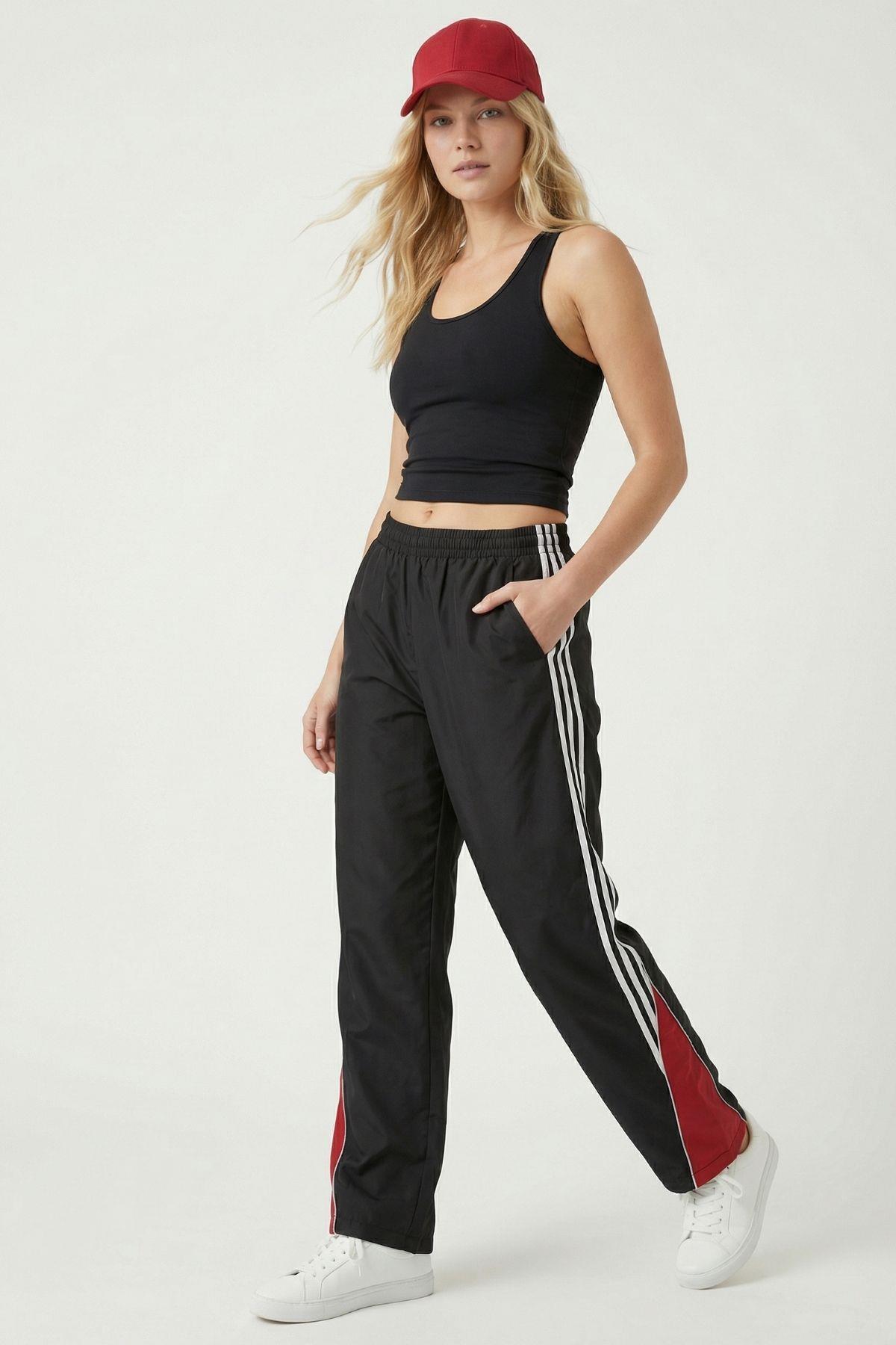 Siyah Yan Şeritli Paça Lastik Eşofman 1604 