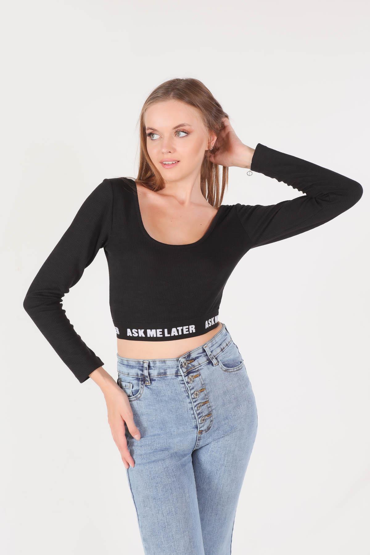 Siyah Ask Me Later Baskı Bluz 1621 