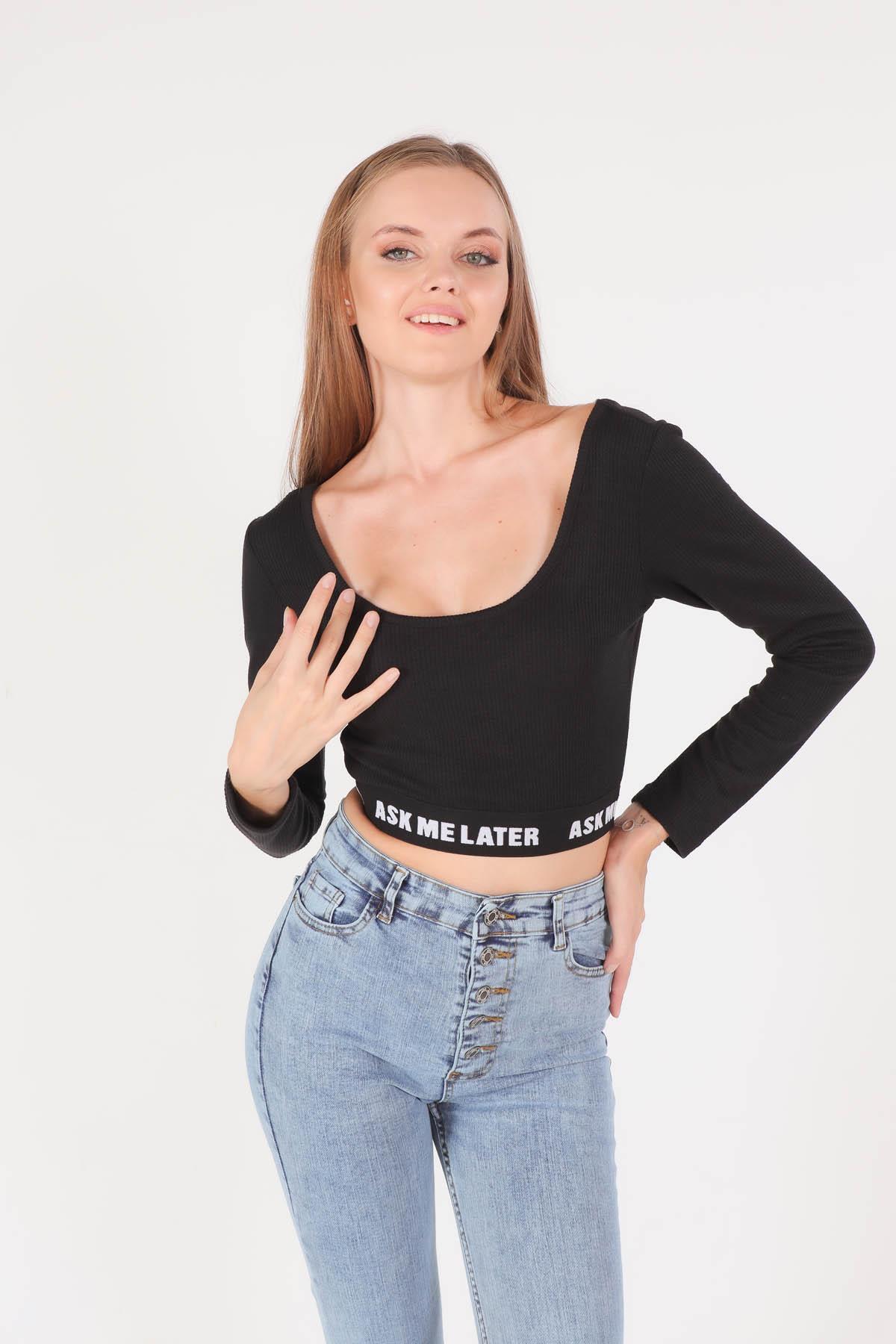 Siyah Ask Me Later Baskı Bluz 1621 - 2