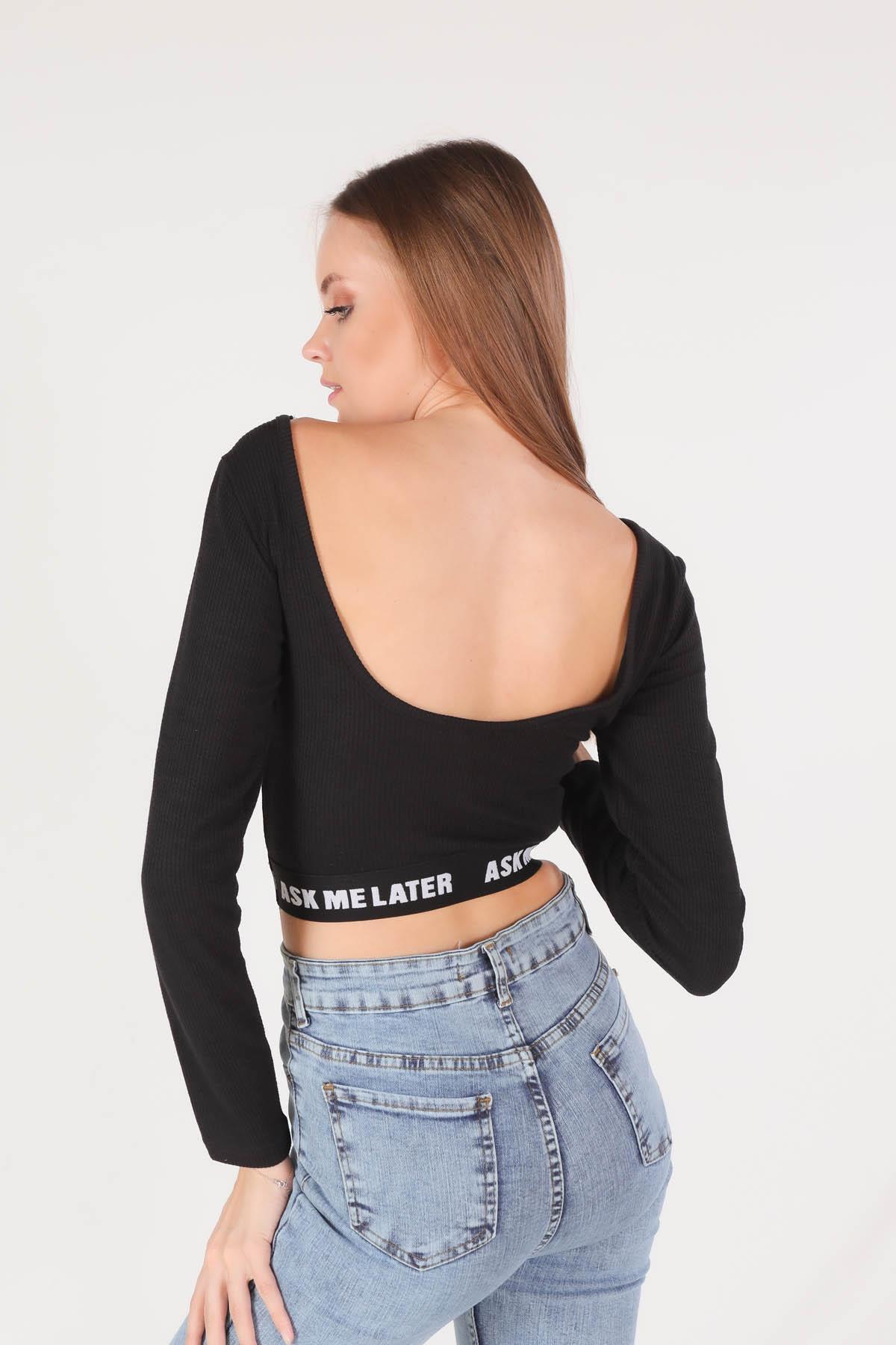 Siyah Ask Me Later Baskı Bluz 1621 - 3