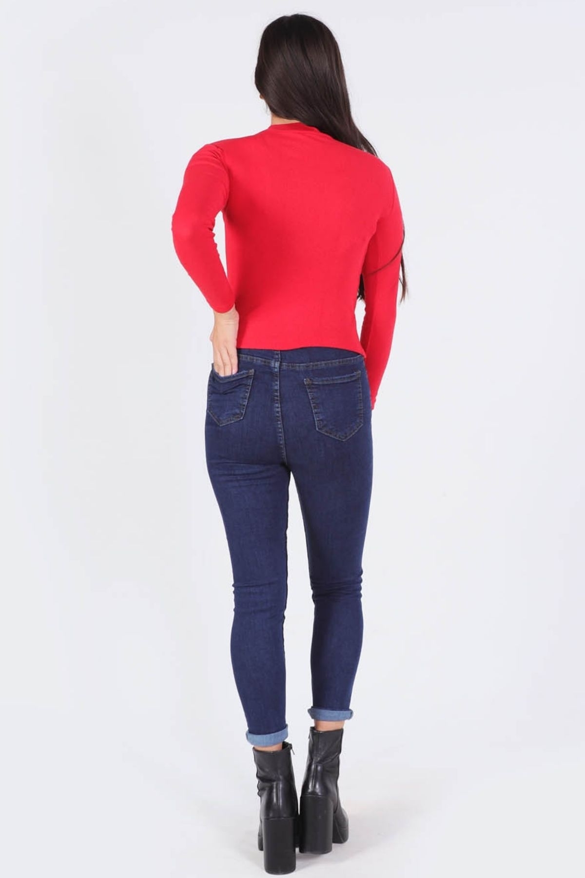 Kırmızı Yan Dudak Balıkçı Yaka Bluz 1630 - 5