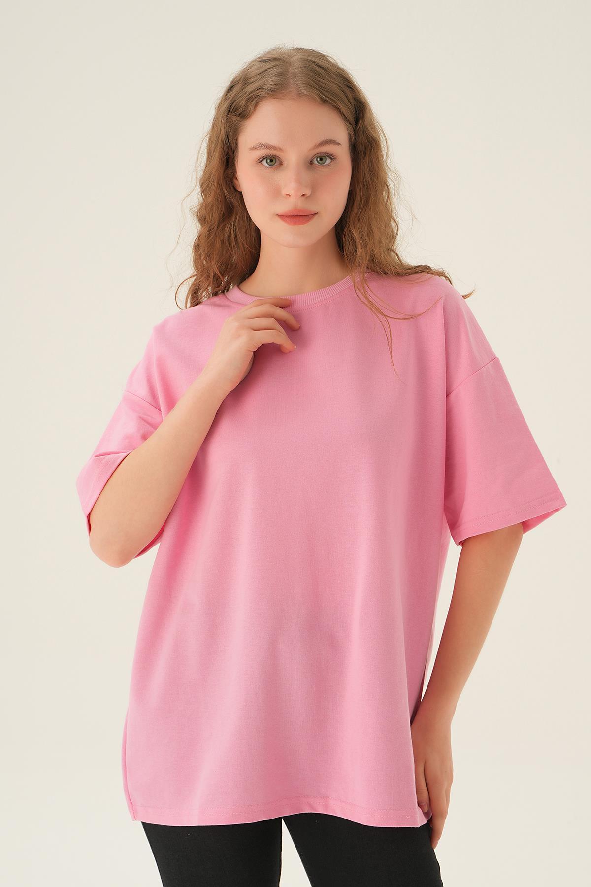 Pembe Oversize Tişört TCR-1633 - 1