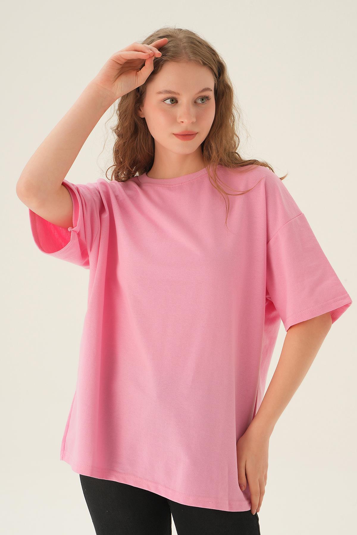 Pembe Oversize Tişört TCR-1633 - 3
