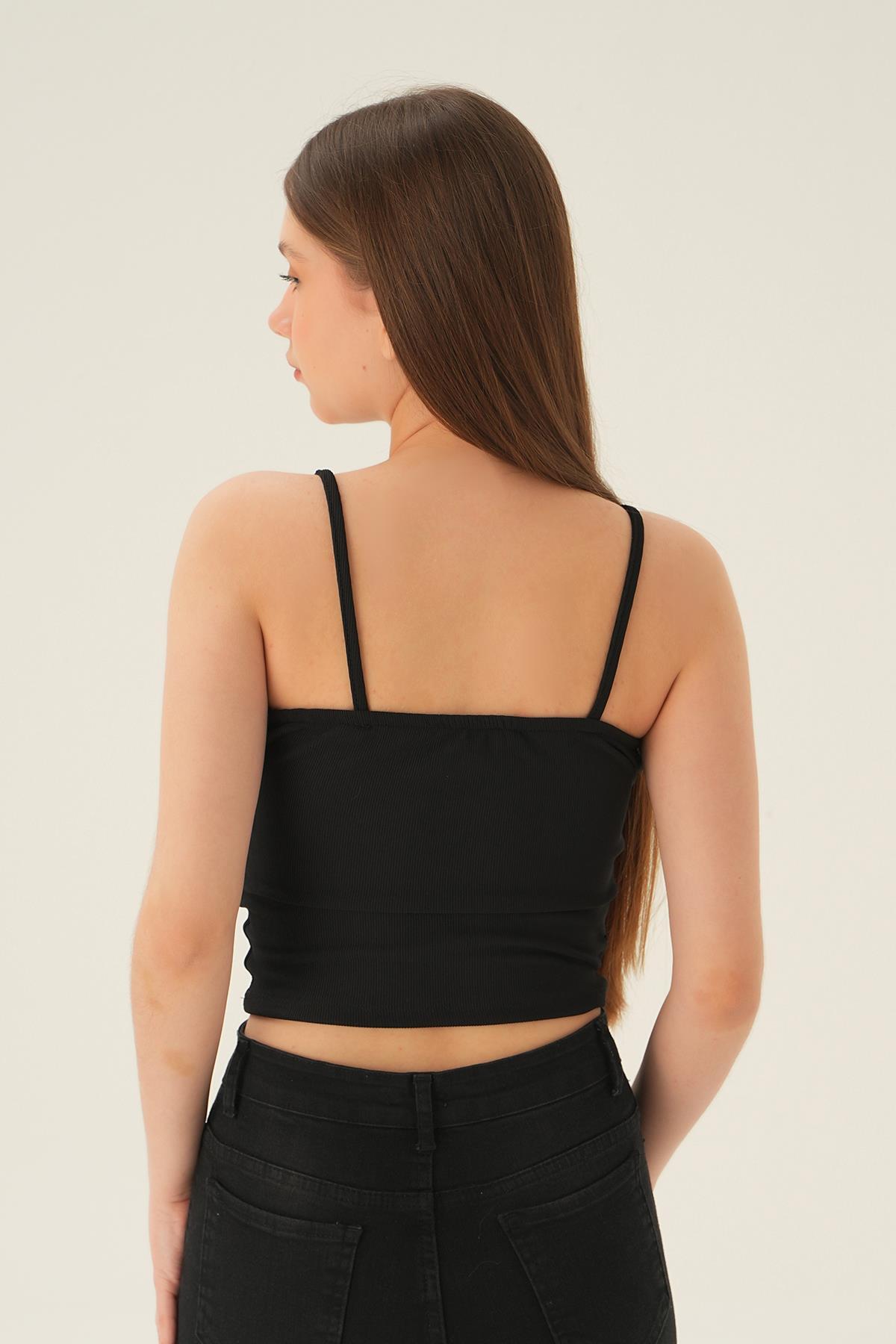 1663 İnci Detay Askılı Bluz Siyah - 4