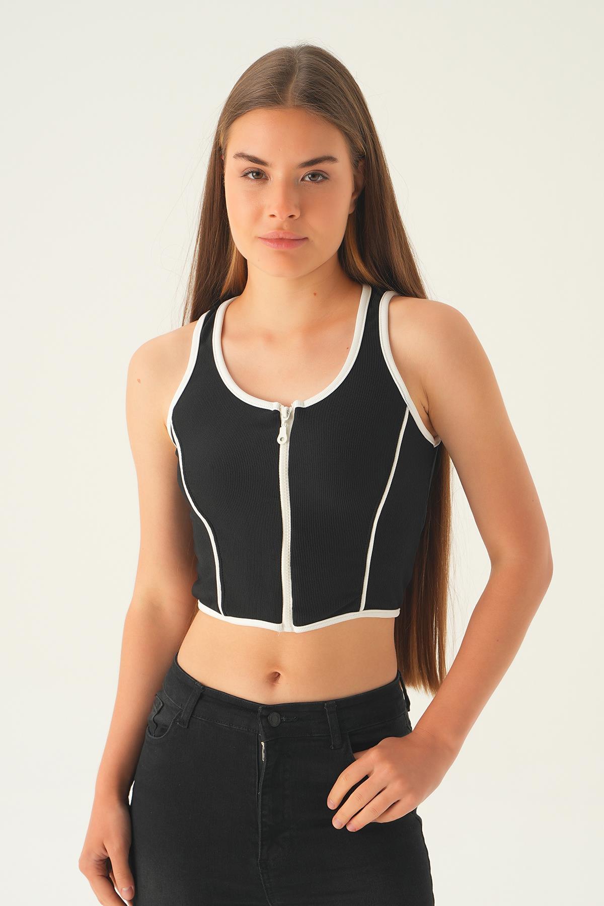 Siyah Fermuar Detay Bluz 1664 - 1