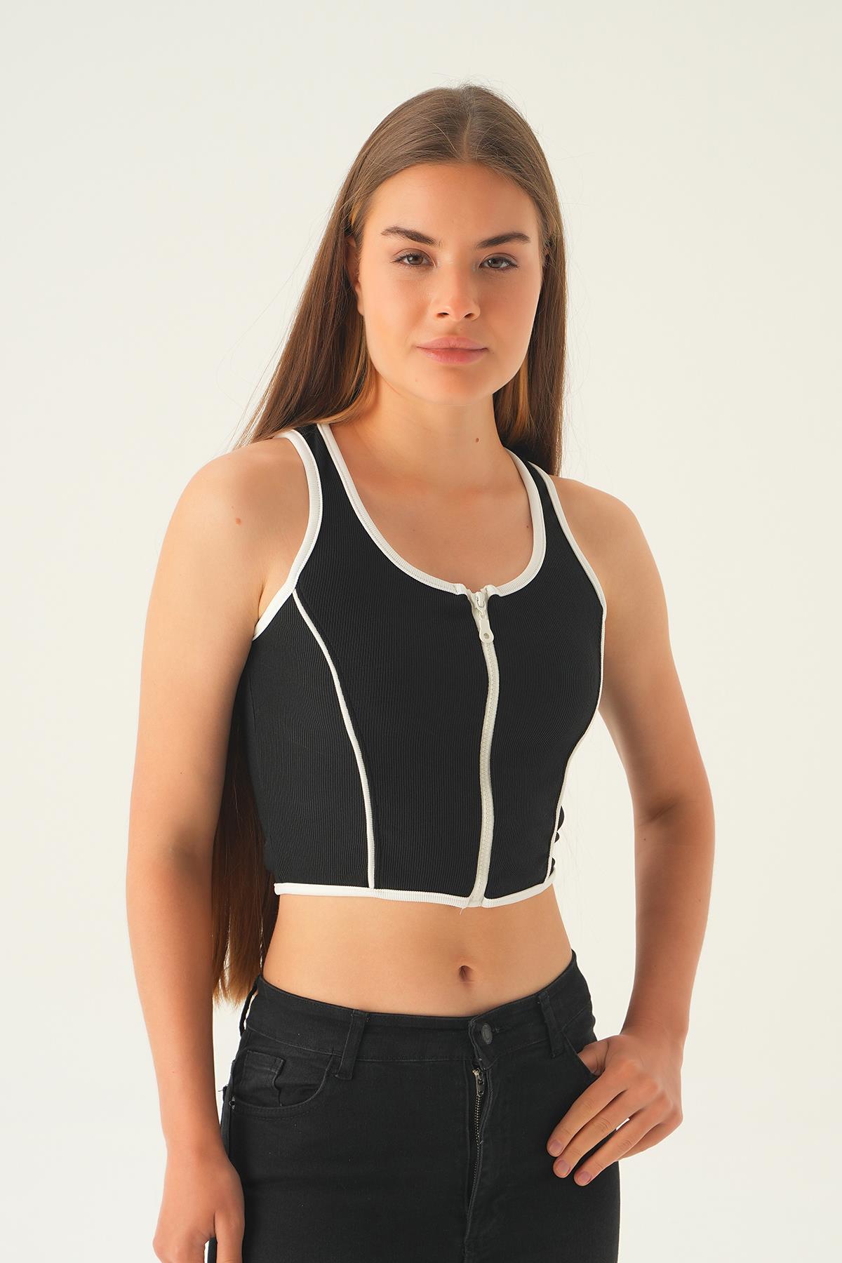 Siyah Fermuar Detay Bluz 1664 - 2