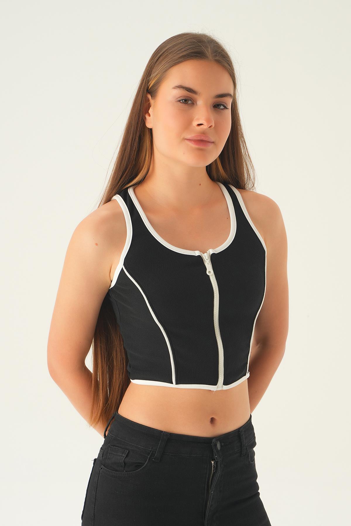 Siyah Fermuar Detay Bluz 1664 - 4