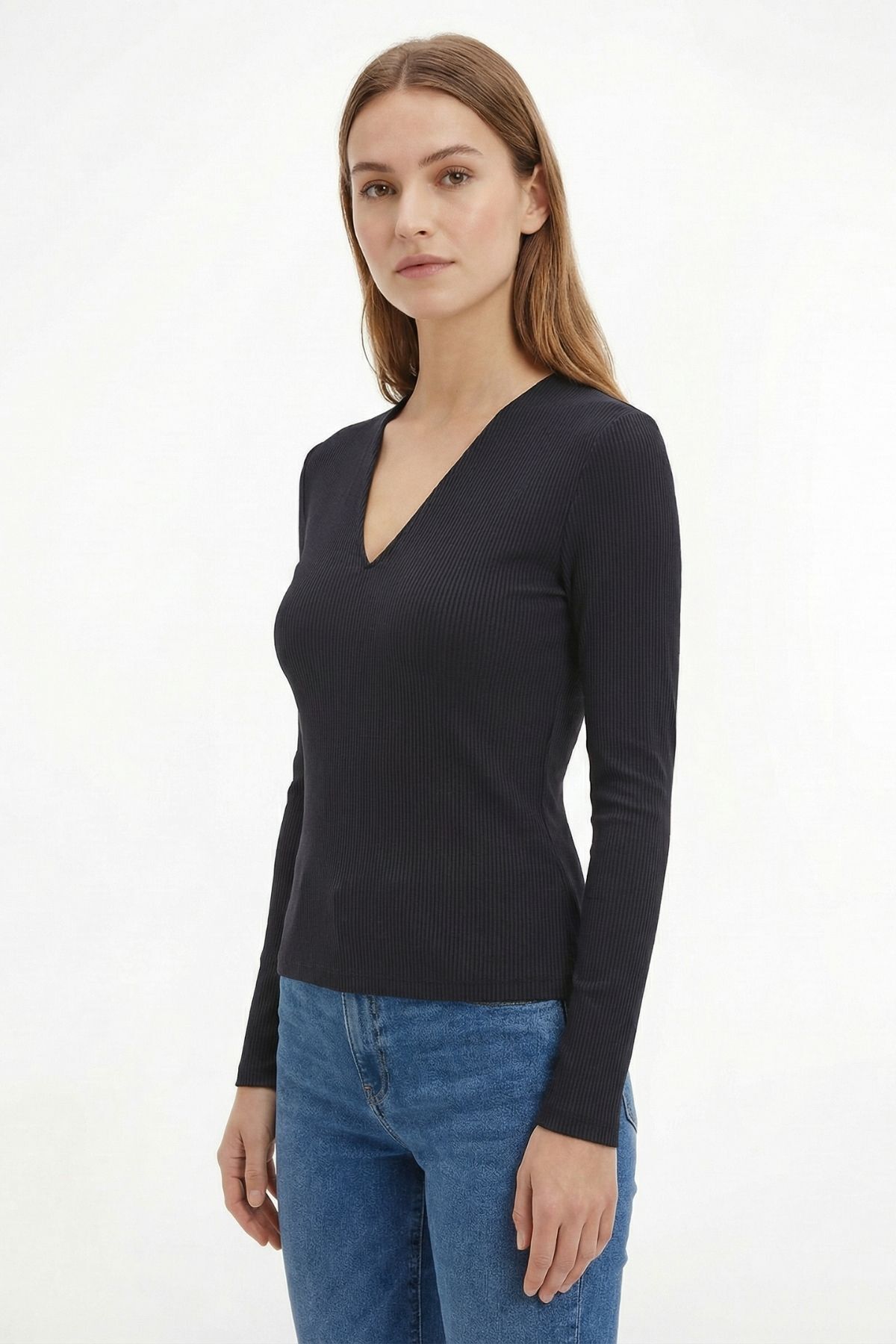 Siyah V Yaka Bluz 9021M - 2