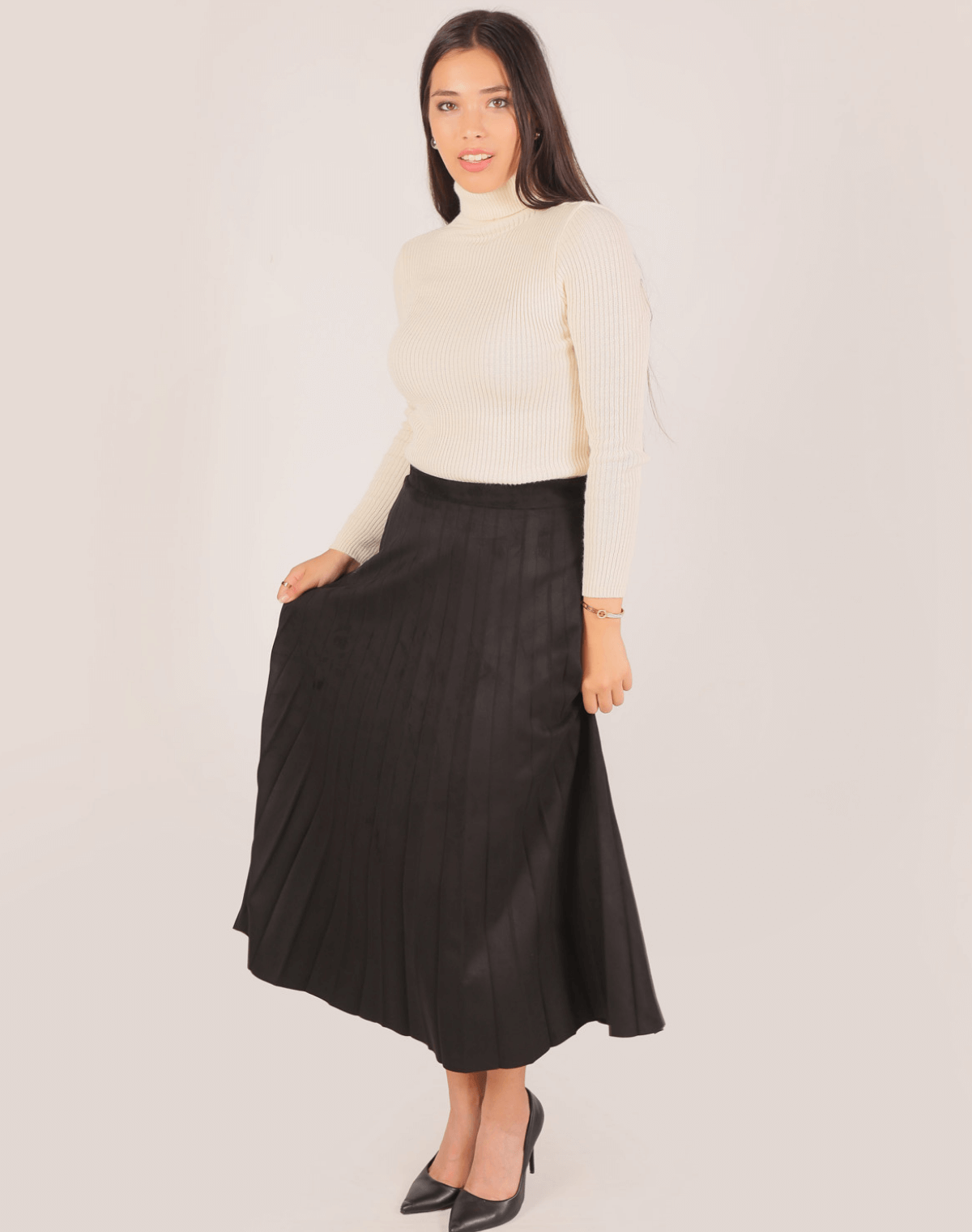 1694A Süet Pliseli Etek Siyah - 4