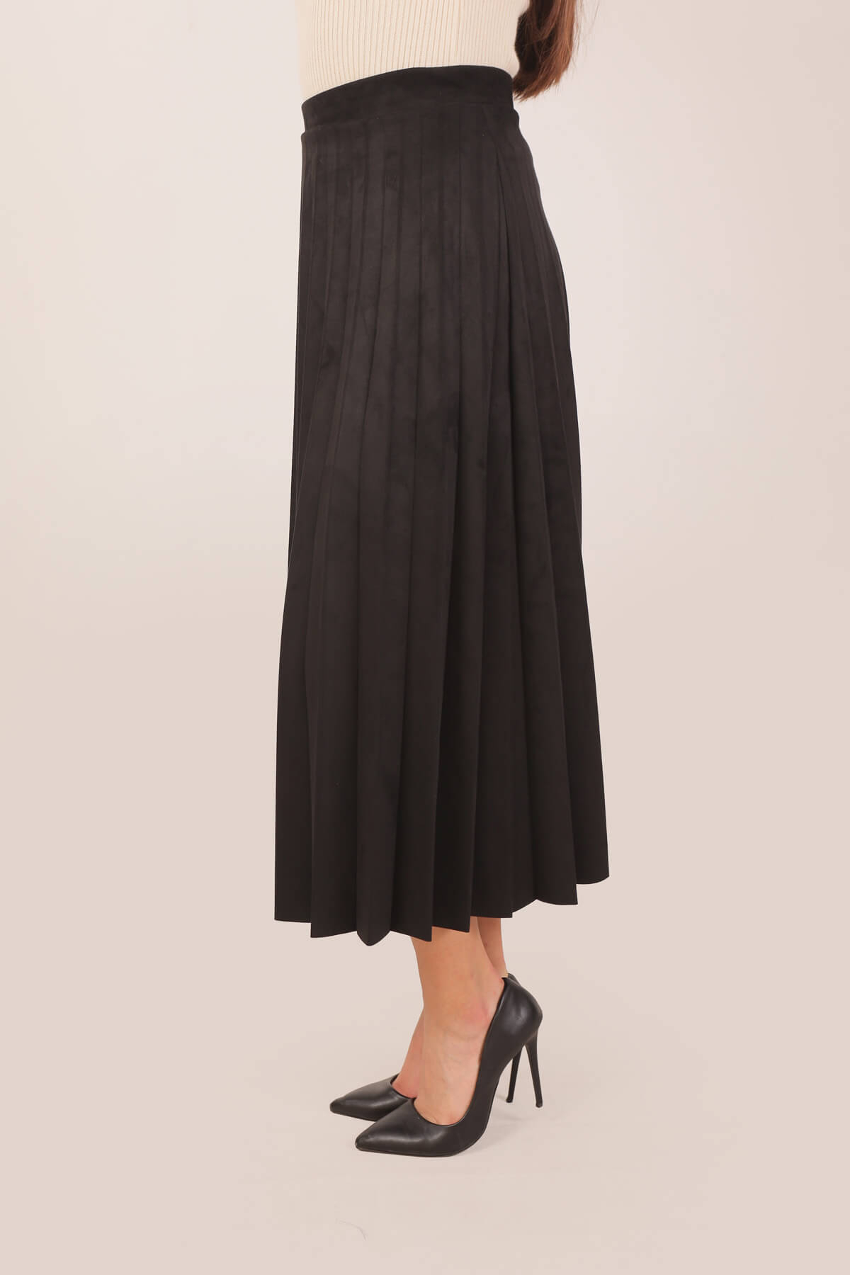 Siyah Süet Pliseli Etek 1694A 