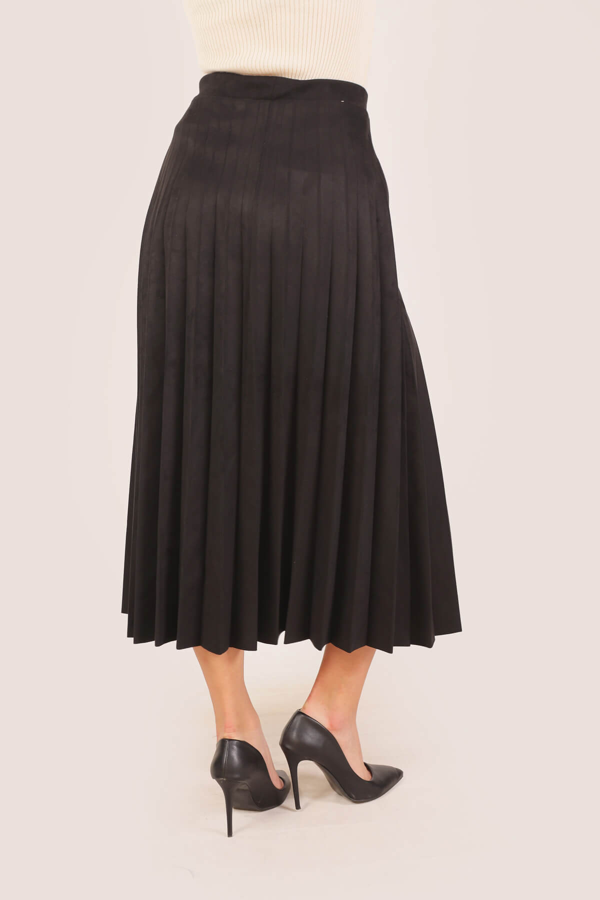 Siyah Süet Pliseli Etek 1694A - 3