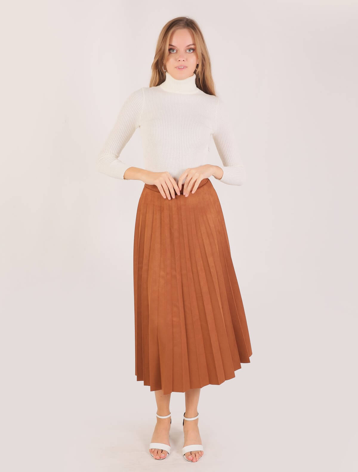 1694A Süet Pliseli Etek Taba - 1