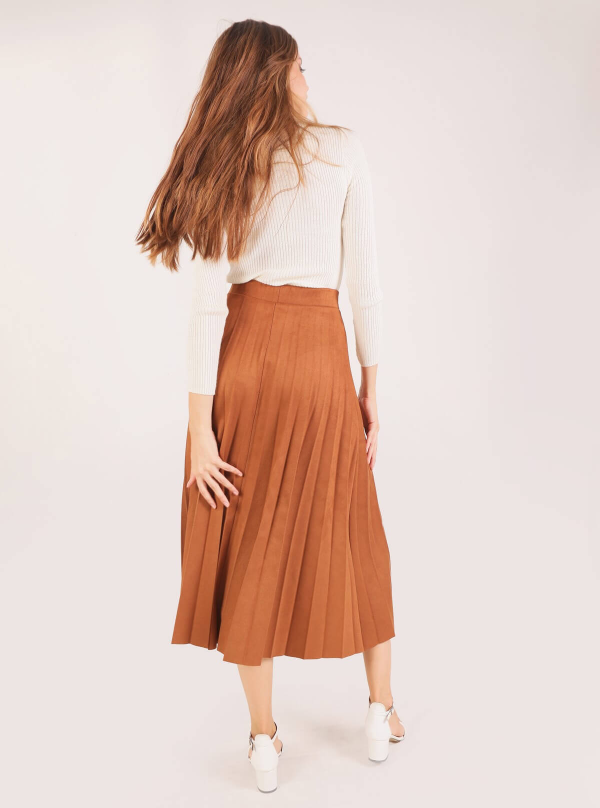 1694A Süet Pliseli Etek Taba - 2