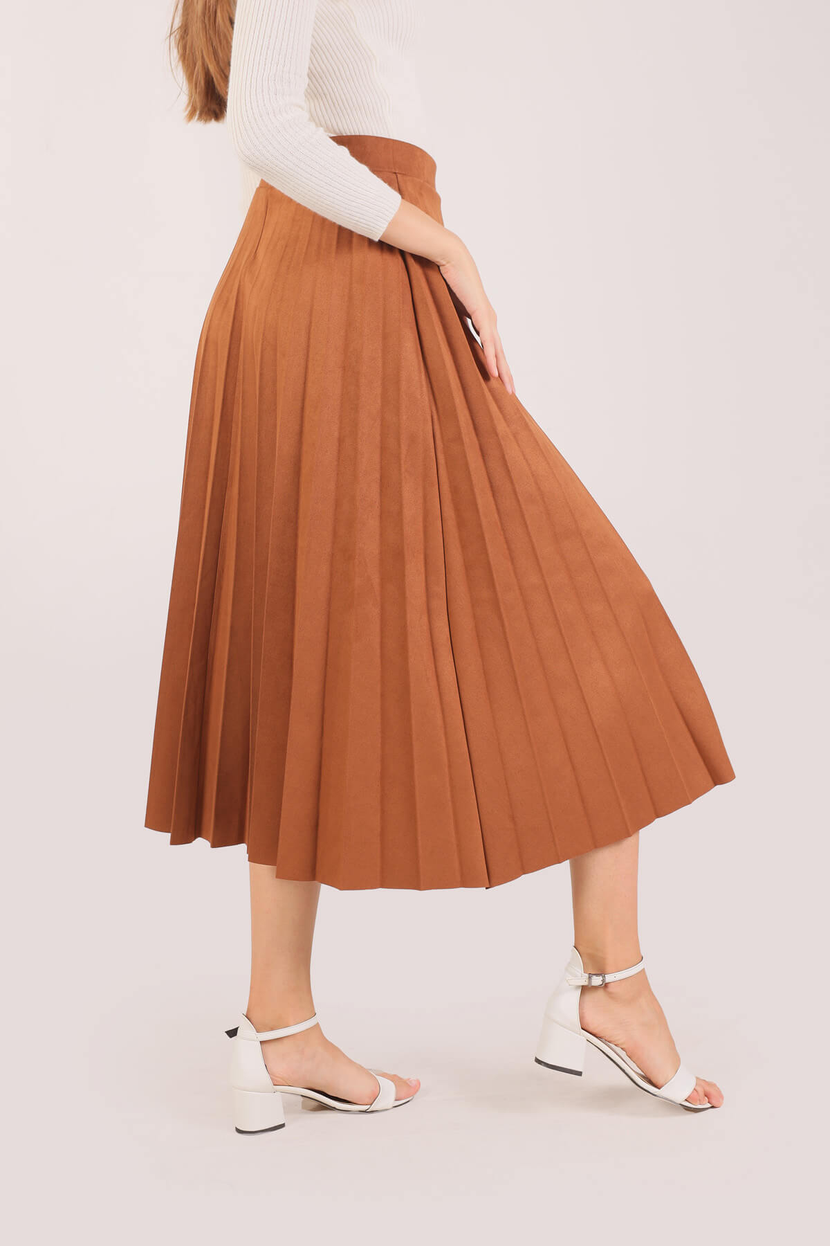 Taba Süet Pliseli Etek 1694A - 5