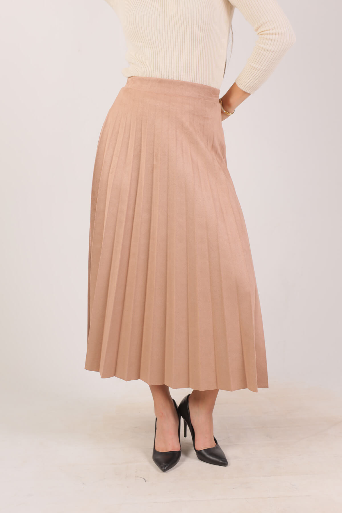 1694A Süet Pliseli Etek Vizon - 3