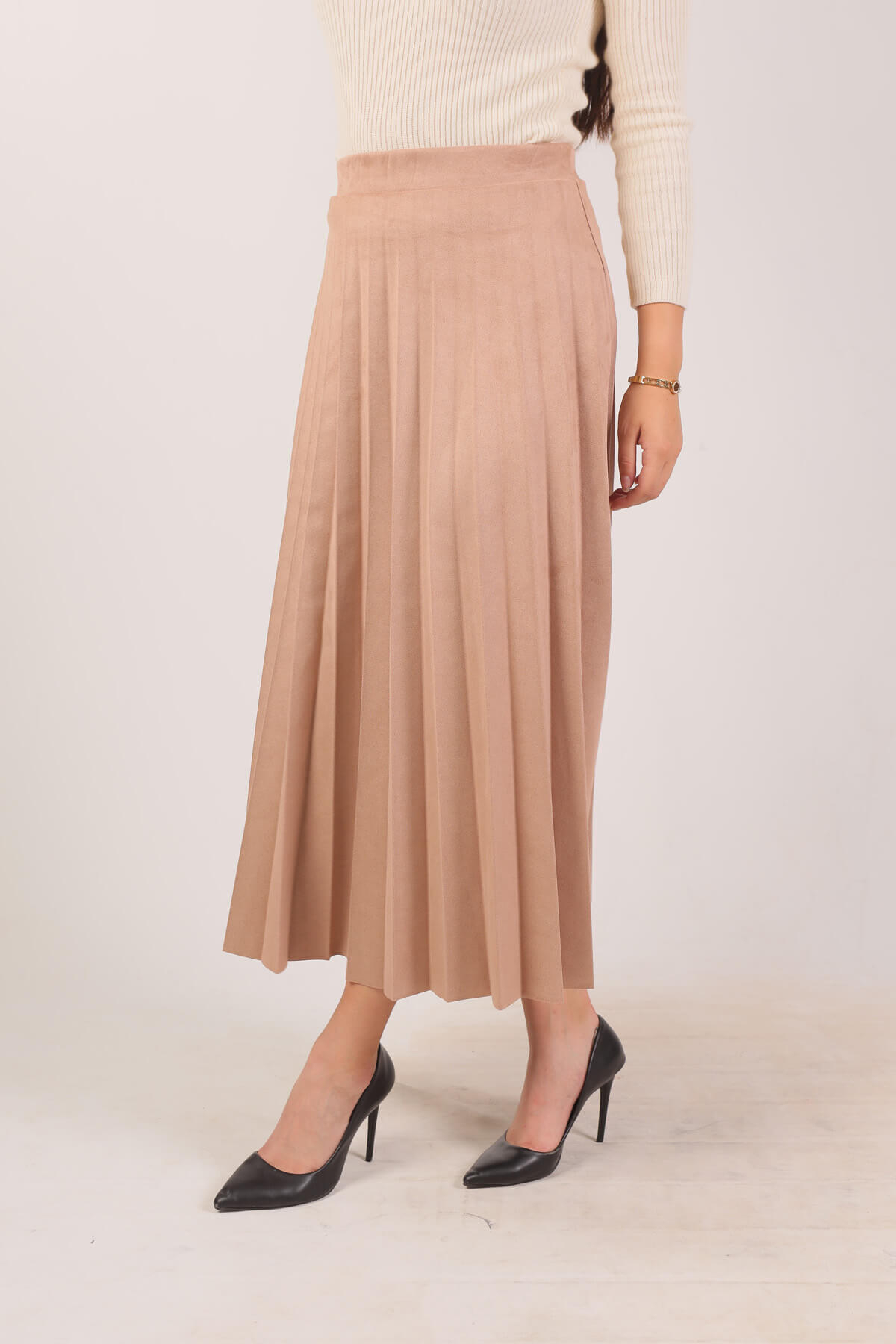 1694A Süet Pliseli Etek Vizon - 5