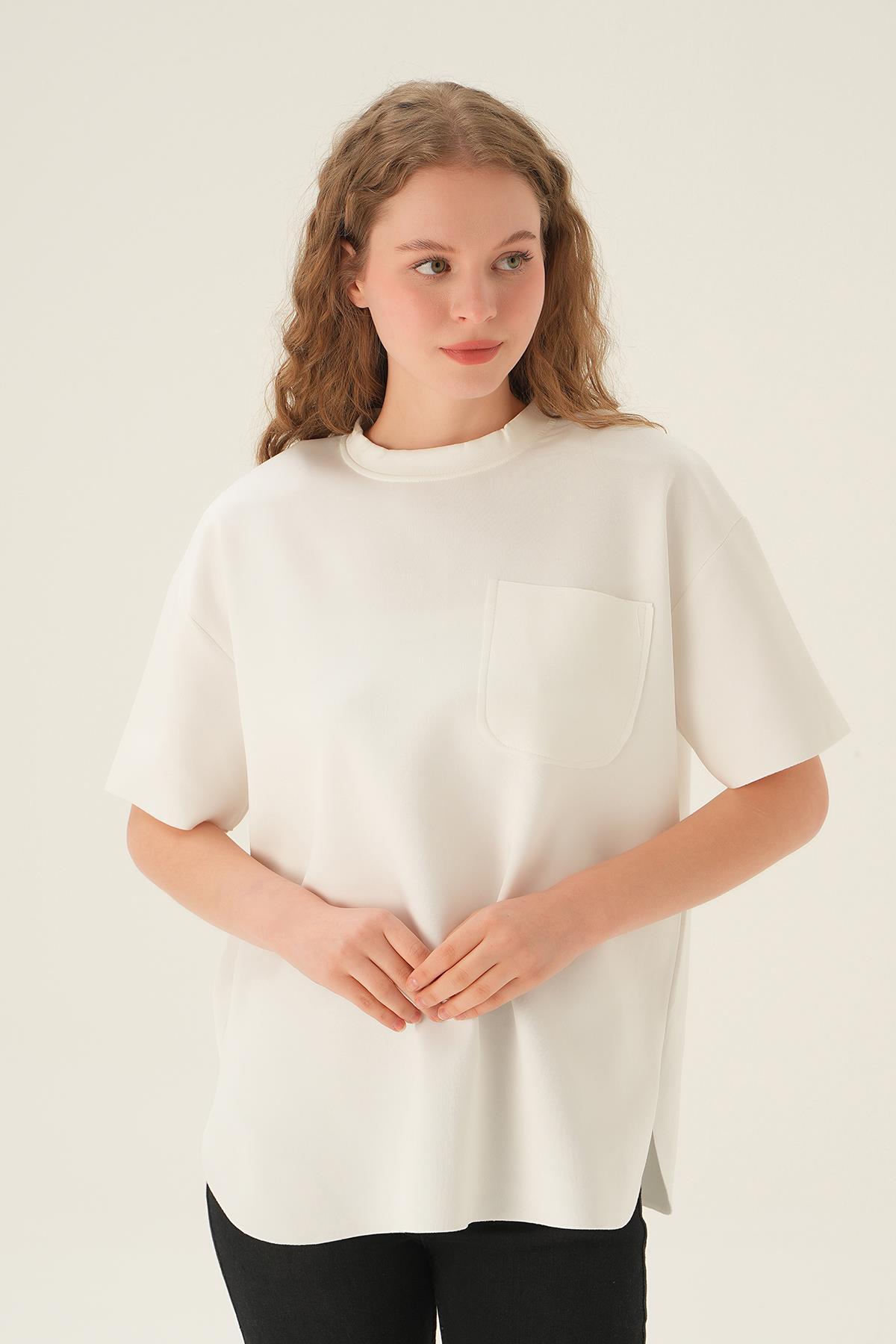 1696 Dalgıç Cepli Tişört Beyaz - 2