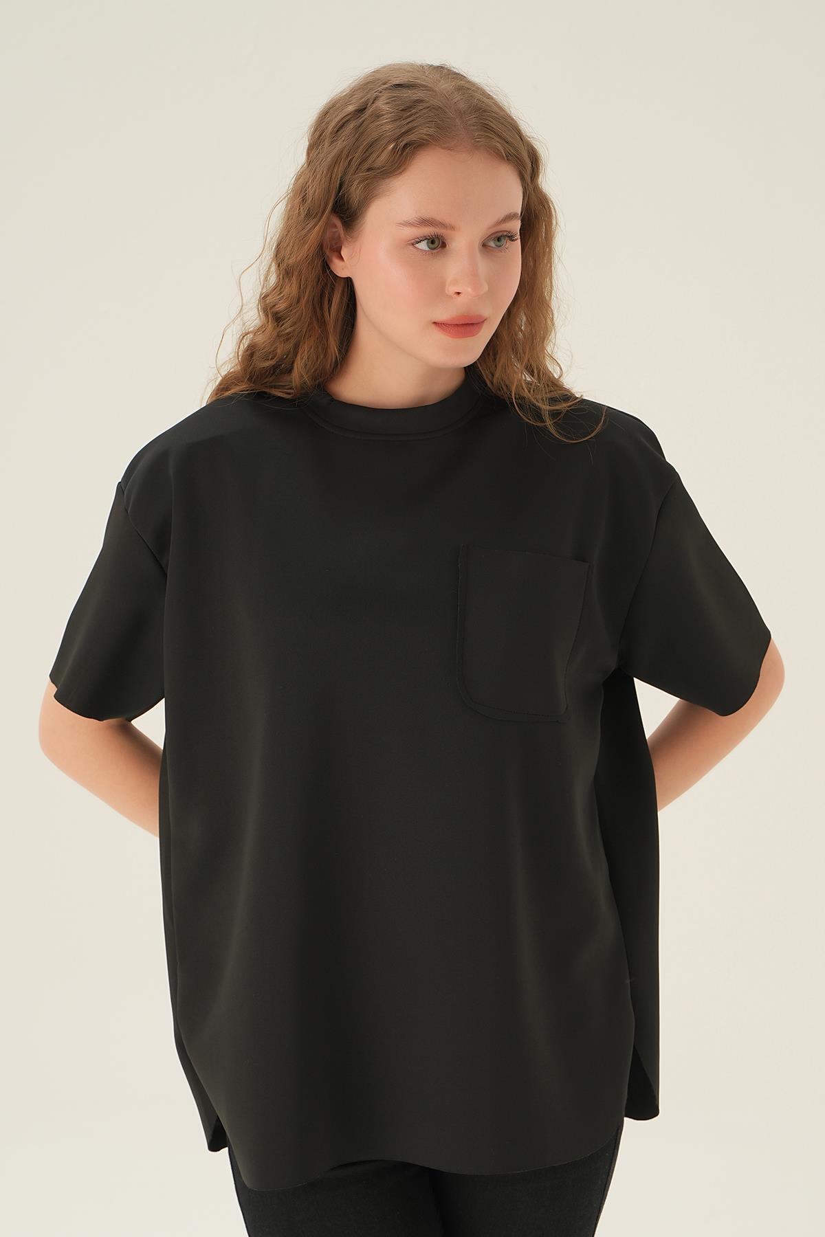 Siyah Yazı Baskılı Tişört 1696 - 1