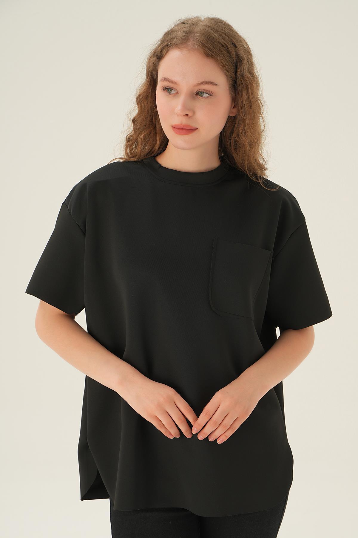 Siyah Yazı Baskılı Tişört 1696 - 2