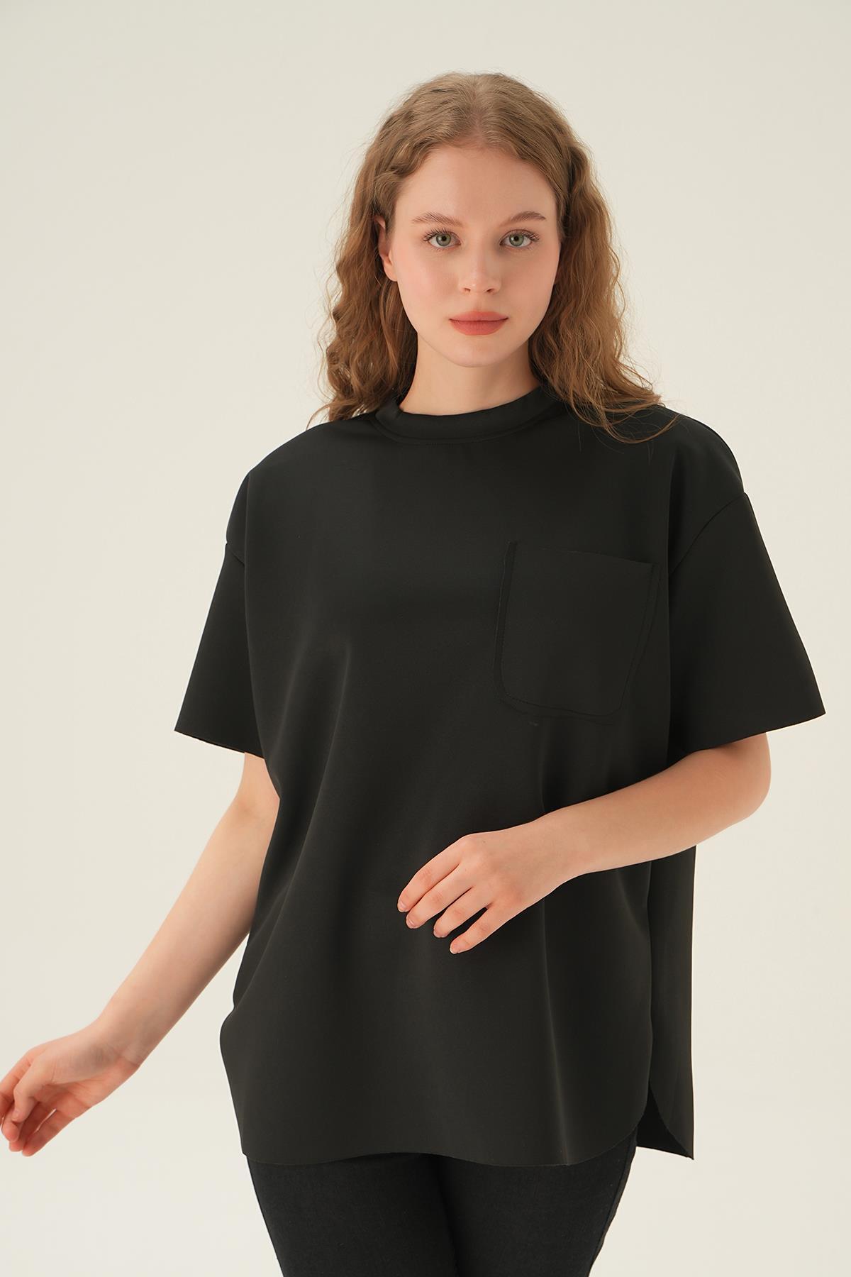 Siyah Yazı Baskılı Tişört 1696 - 3