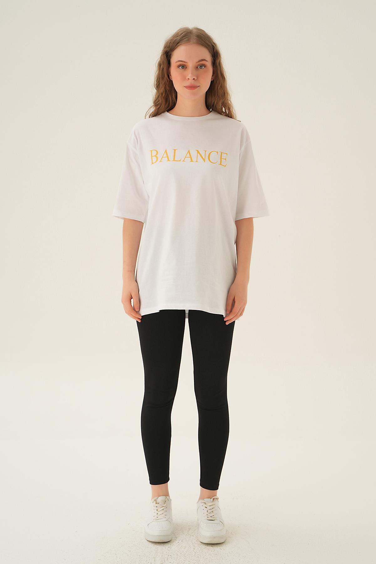 1697 Balance Baskı Oversize Tişört Beyaz - 6