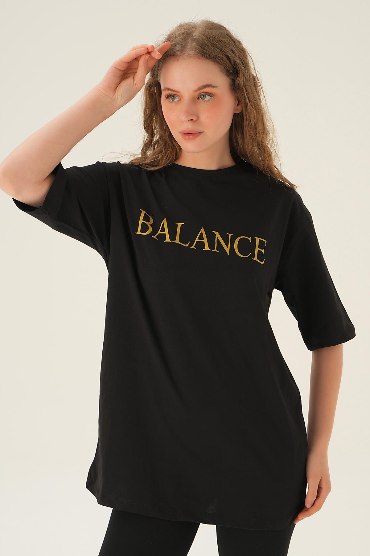 1697 Balance Baskı Oversize Tişört Siyah - 3