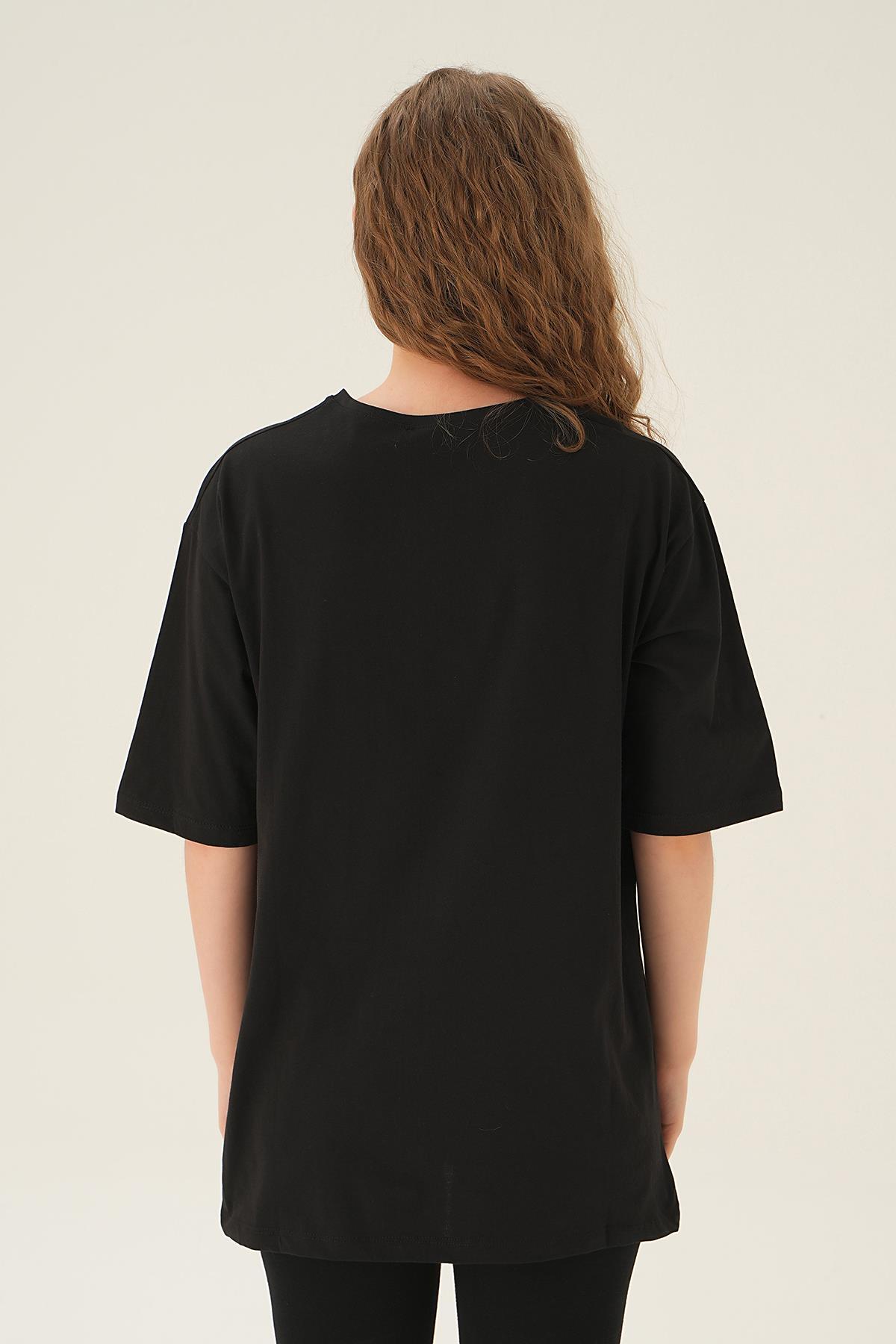 1697 Balance Baskı Oversize Tişört Siyah - 4