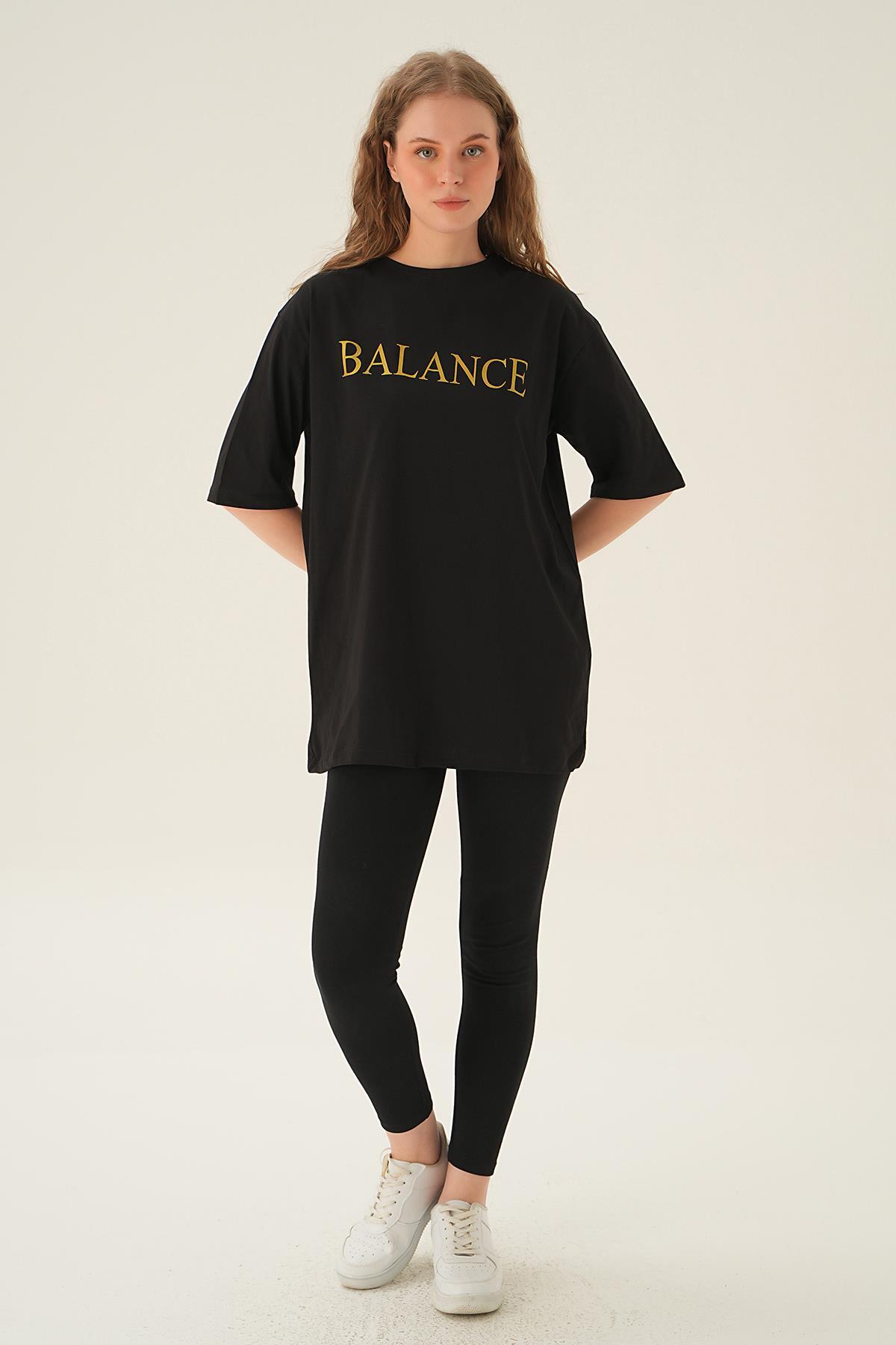 1697 Balance Baskı Oversize Tişört Siyah - 1