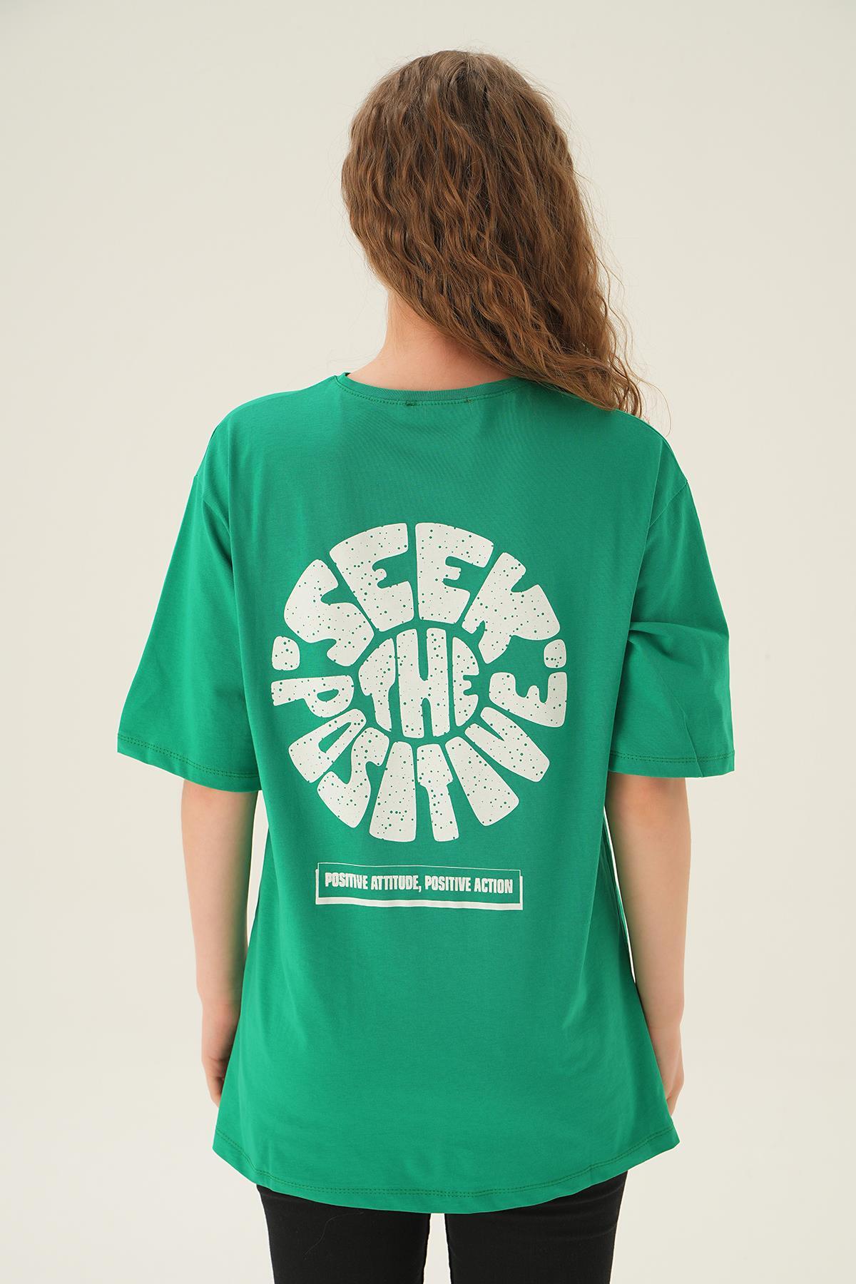 Benetton Yeşili Posıtıve Baskı Oversize Tişört 1698 - 4