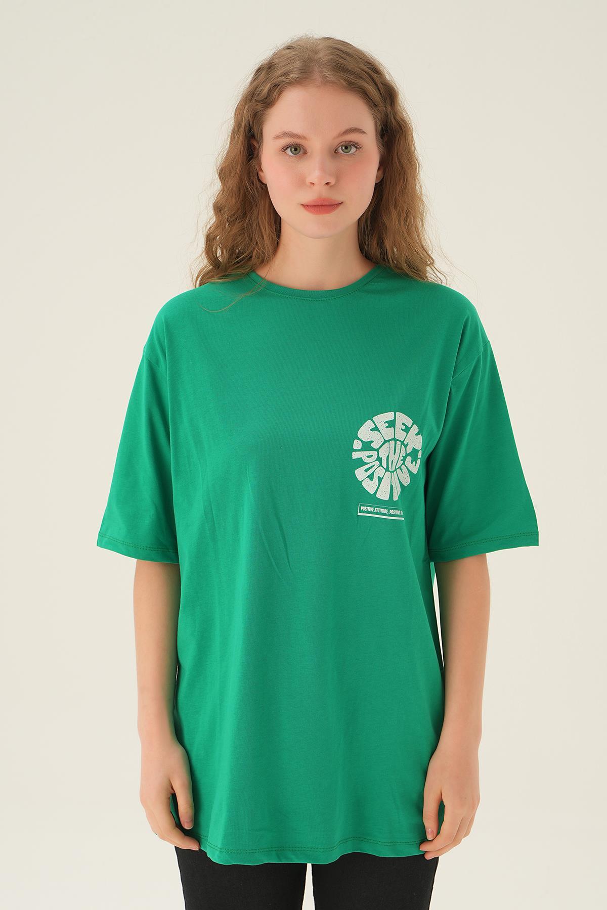 Benetton Yeşili Posıtıve Baskı Oversize Tişört 1698 - 6