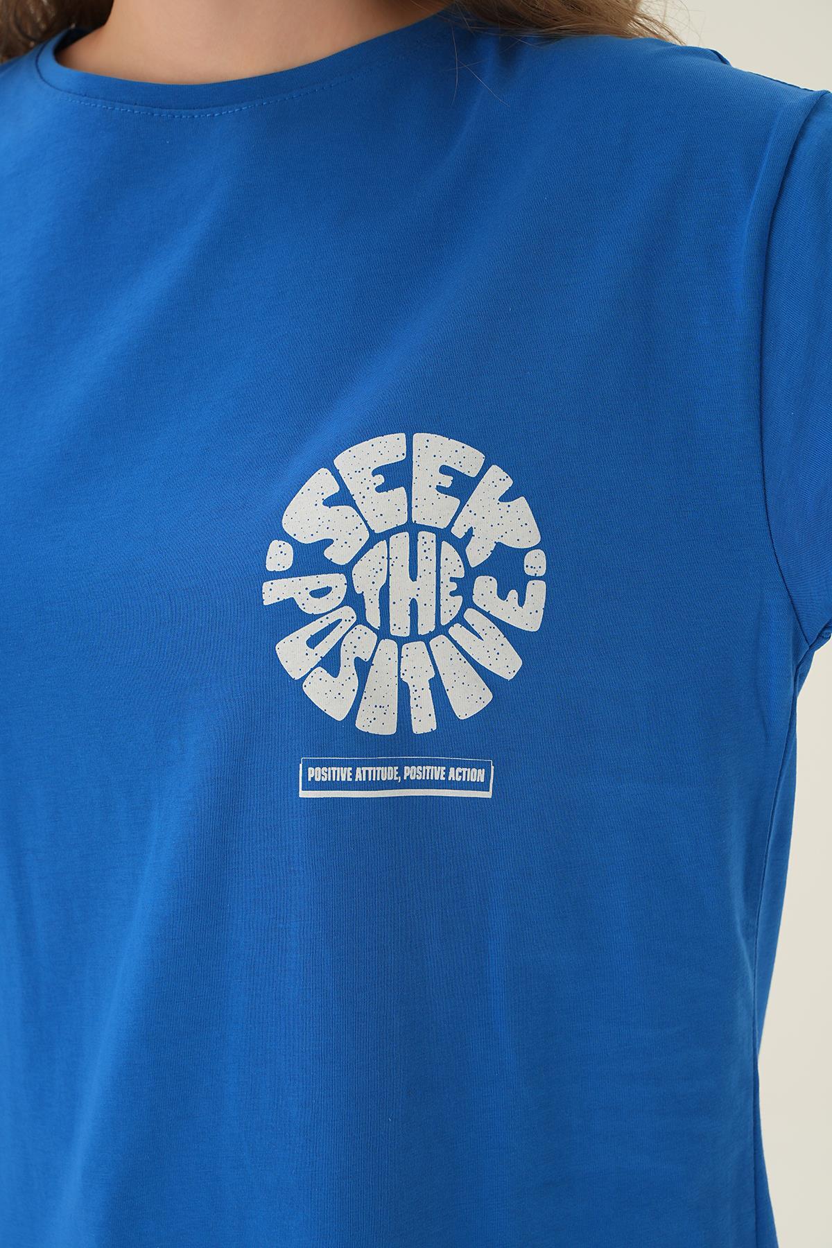 Mavi Posıtıve Baskı Oversize Tişört 1698 - 5