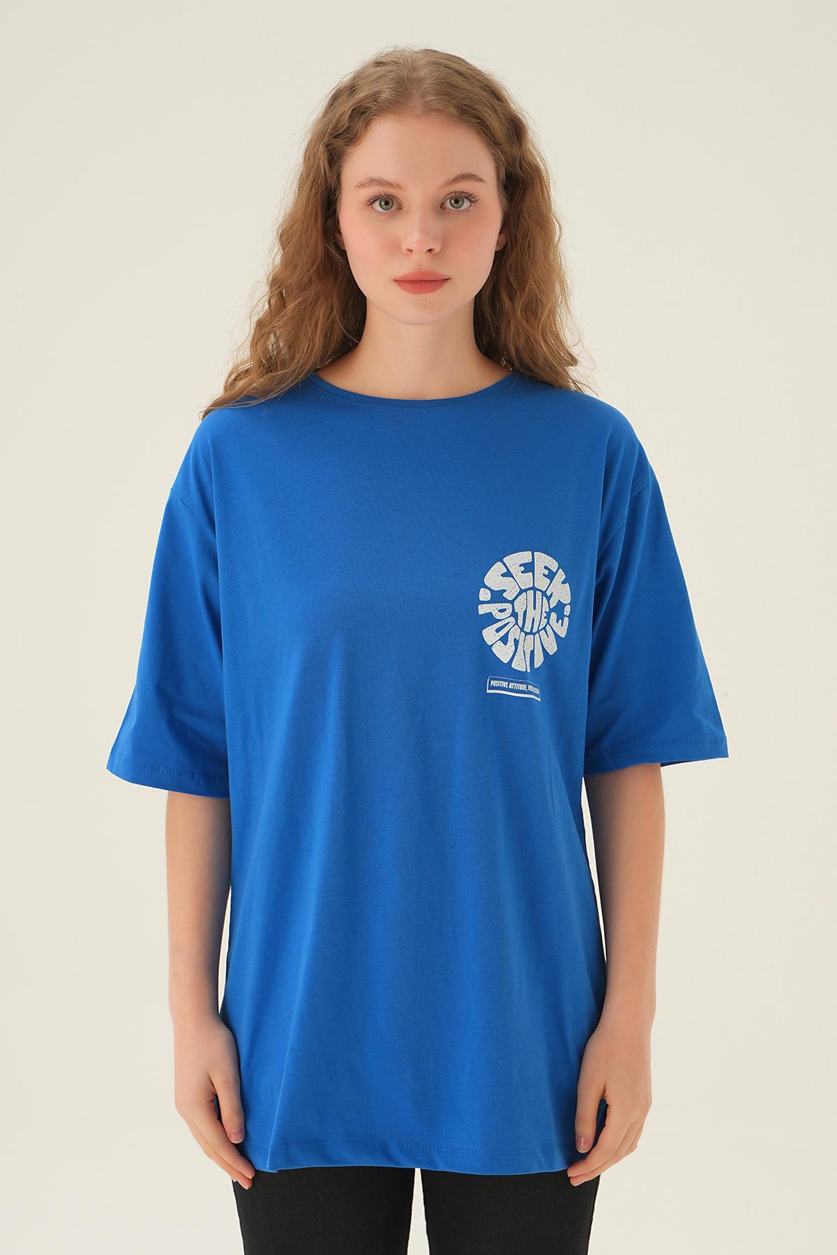 Mavi Posıtıve Baskı Oversize Tişört 1698 - 6