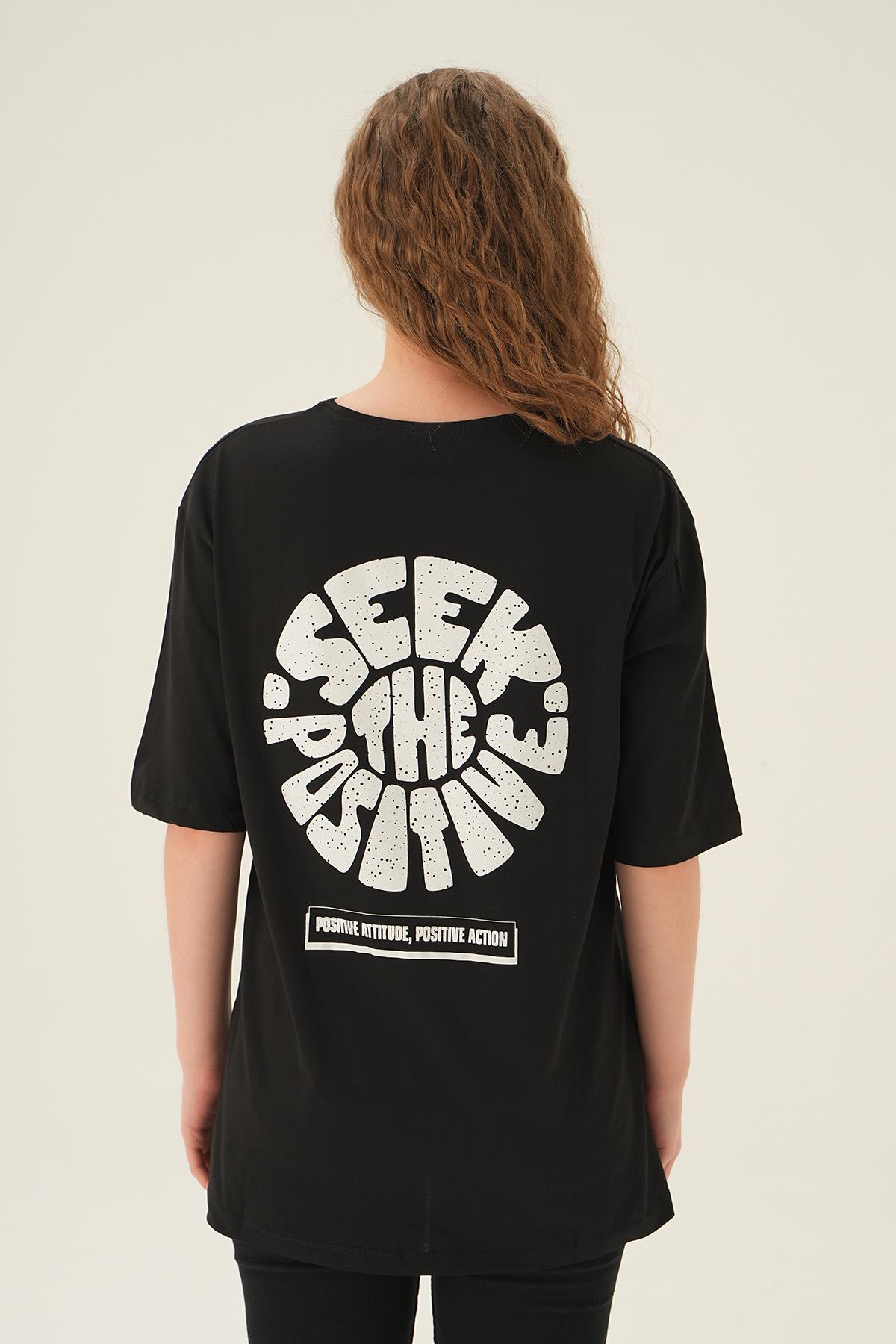 Siyah Posıtıve Baskı Oversize Tişört 1698 - 4
