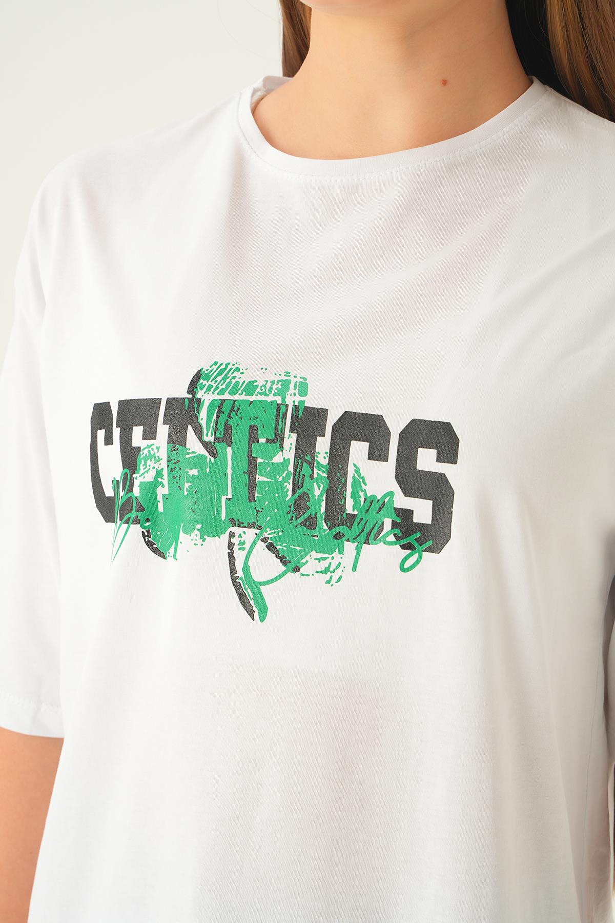 Beyaz Celtıcs Baskı Oversize Tişört 1701 - 6