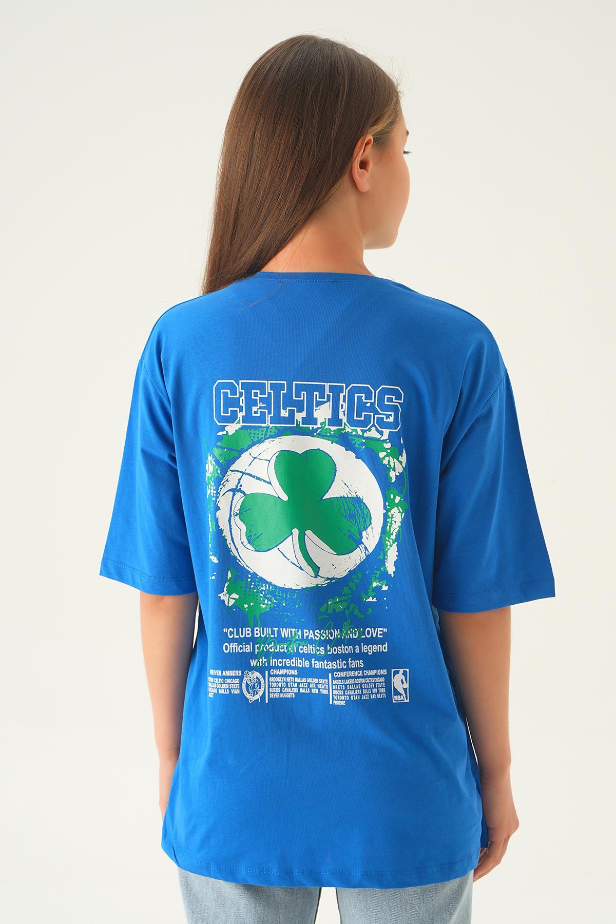 Mavi Celtıcs Baskı Oversize Tişört 1701 - 5