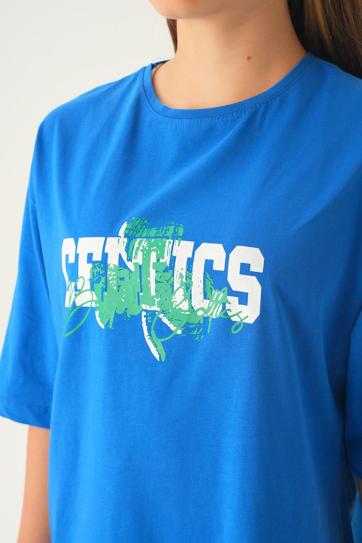 Mavi Celtıcs Baskı Oversize Tişört 1701 - 6