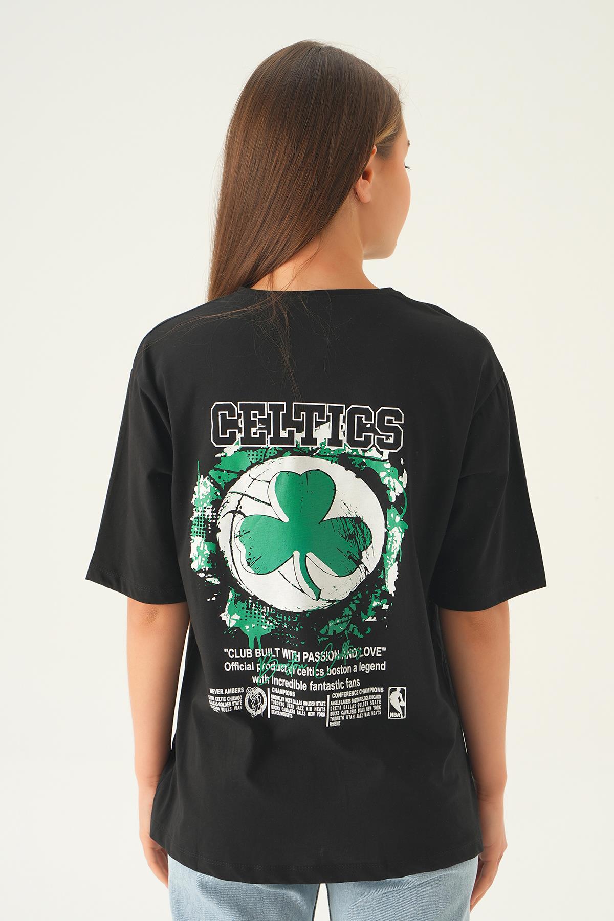 Siyah Celtıcs Baskı Oversize Tişört 1701 - 5