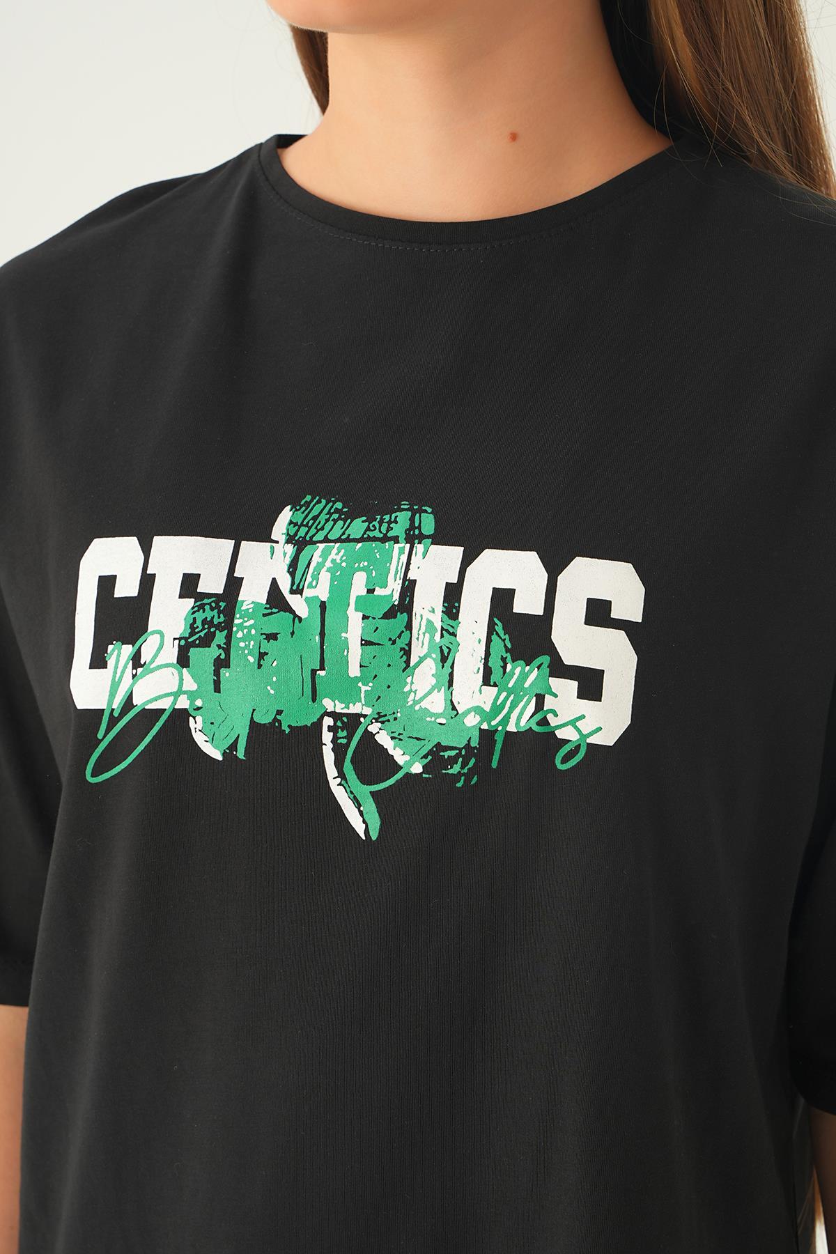 Siyah Celtıcs Baskı Oversize Tişört 1701 - 6