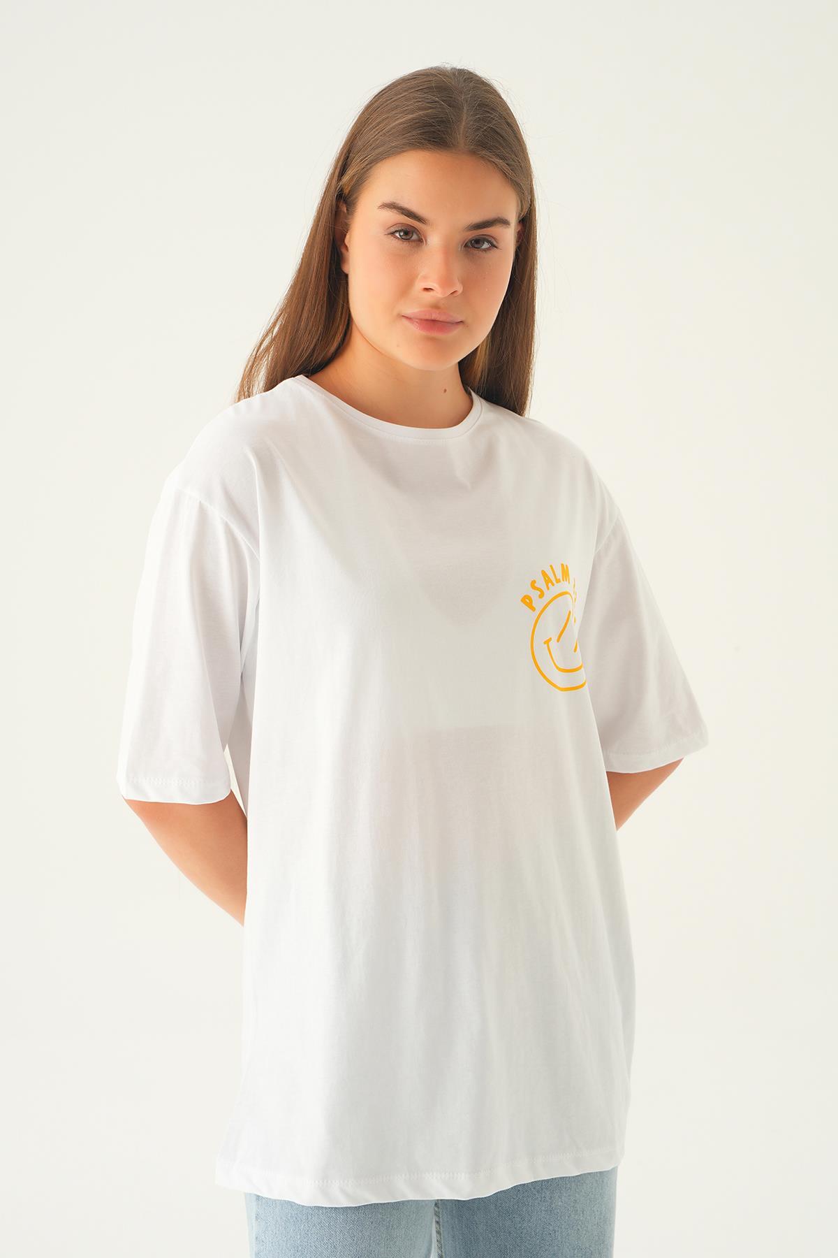 Beyaz Psalm Baskı Oversize Tişört 1702 - 3