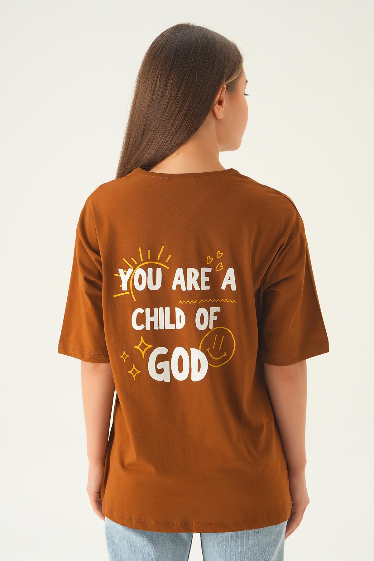 Kahve Psalm Baskı Oversize Tişört 1702 - 5