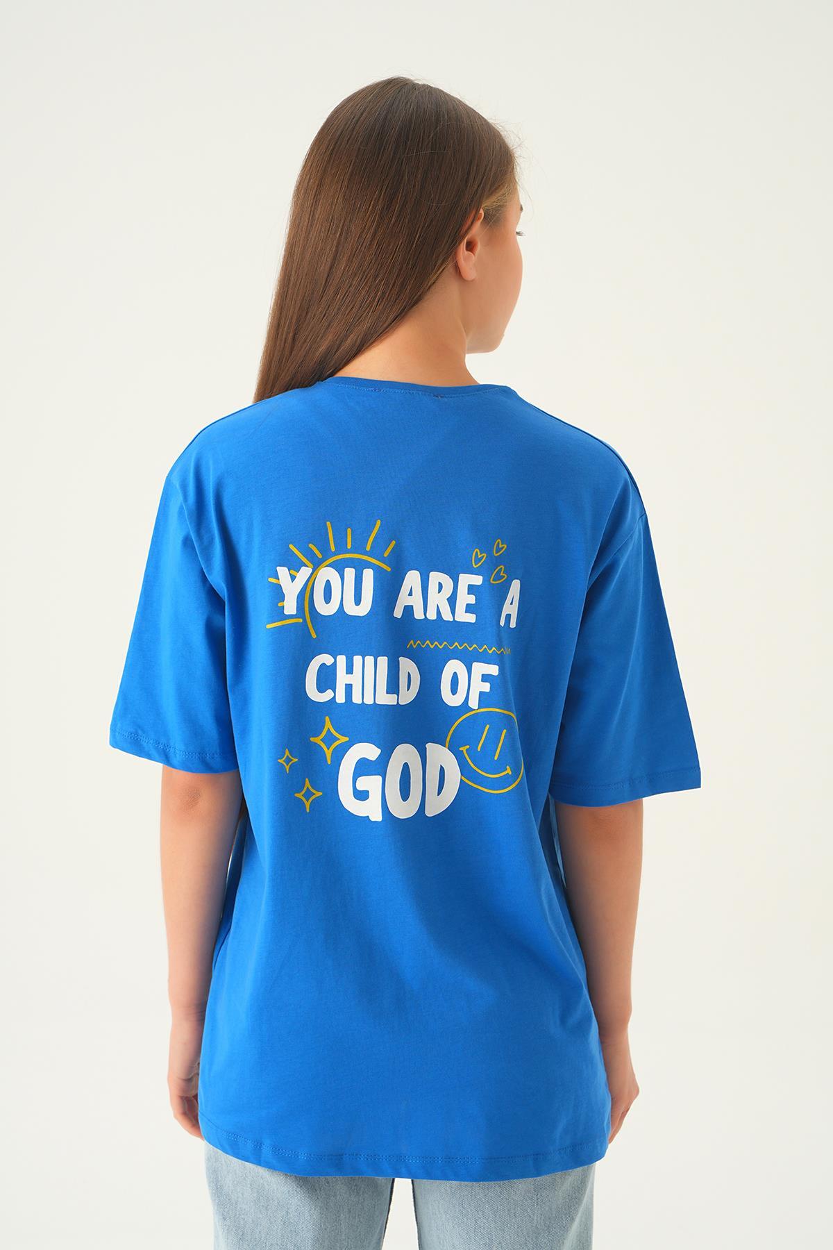 Mavi Psalm Baskı Oversize Tişört 1702 - 5