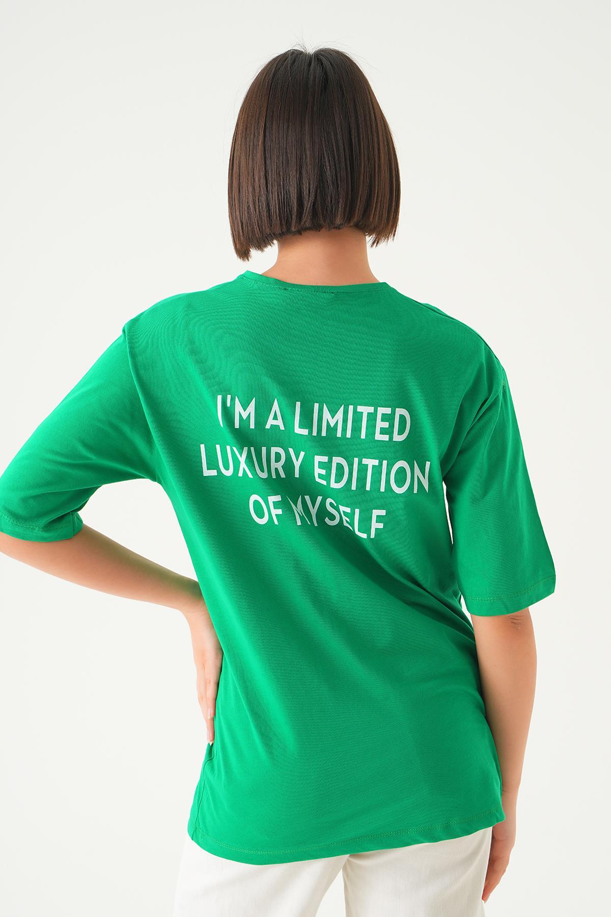 Benetton Yeşili Yazı Detay Baskı Oversize Tişört 1704 - 4