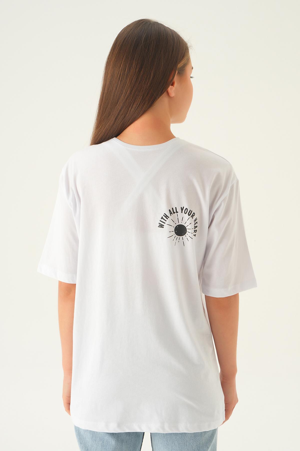 Beyaz Yazı Baskı Oversize Tişört 1706 - 5