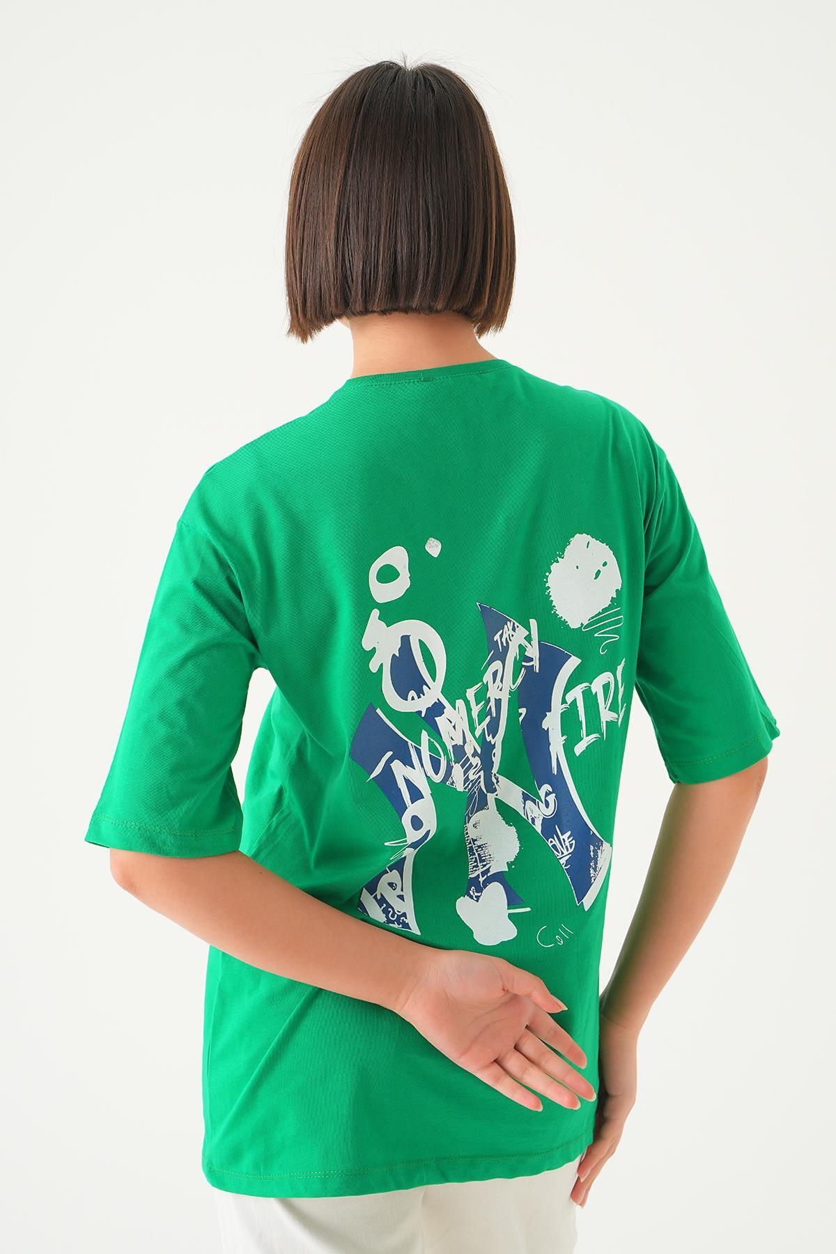 Benetton Yeşili Baskılı Oversize Tişört 1709 - 5