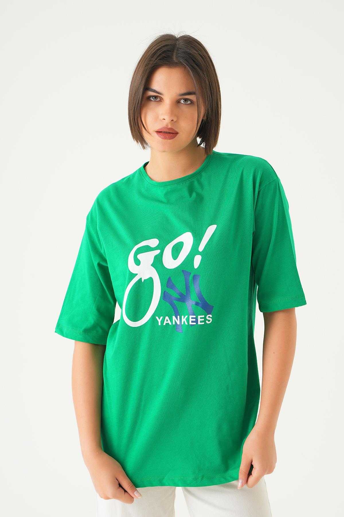 Benetton Yeşili Baskılı Oversize Tişört 1709 - 3