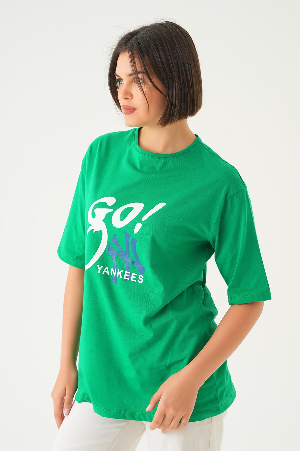 Benetton Yeşili Baskılı Oversize Tişört 1709 - 4