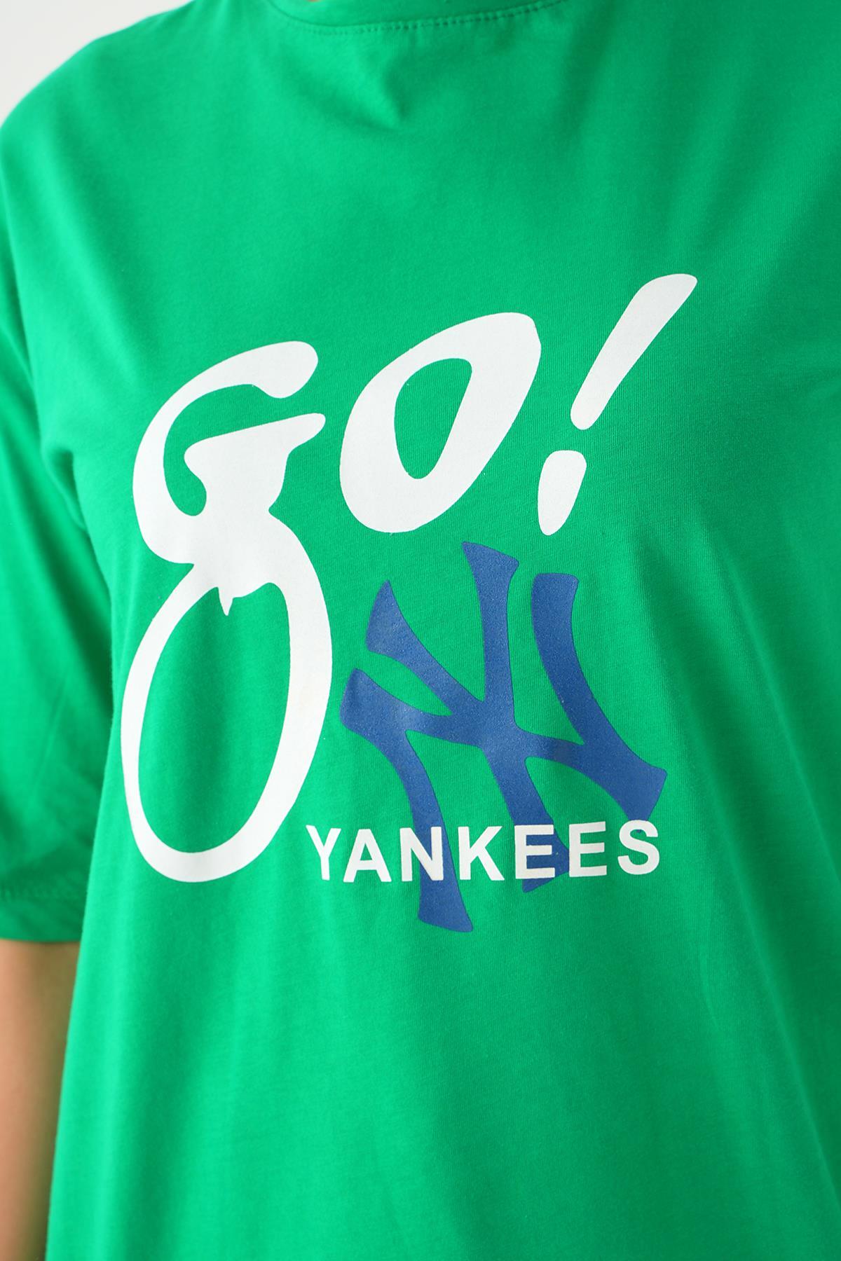 Benetton Yeşili Baskılı Oversize Tişört 1709 - 6