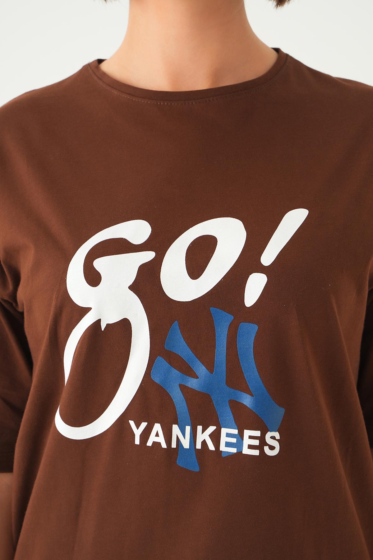 Kahve Baskılı Oversize Tişört 1709 - 5