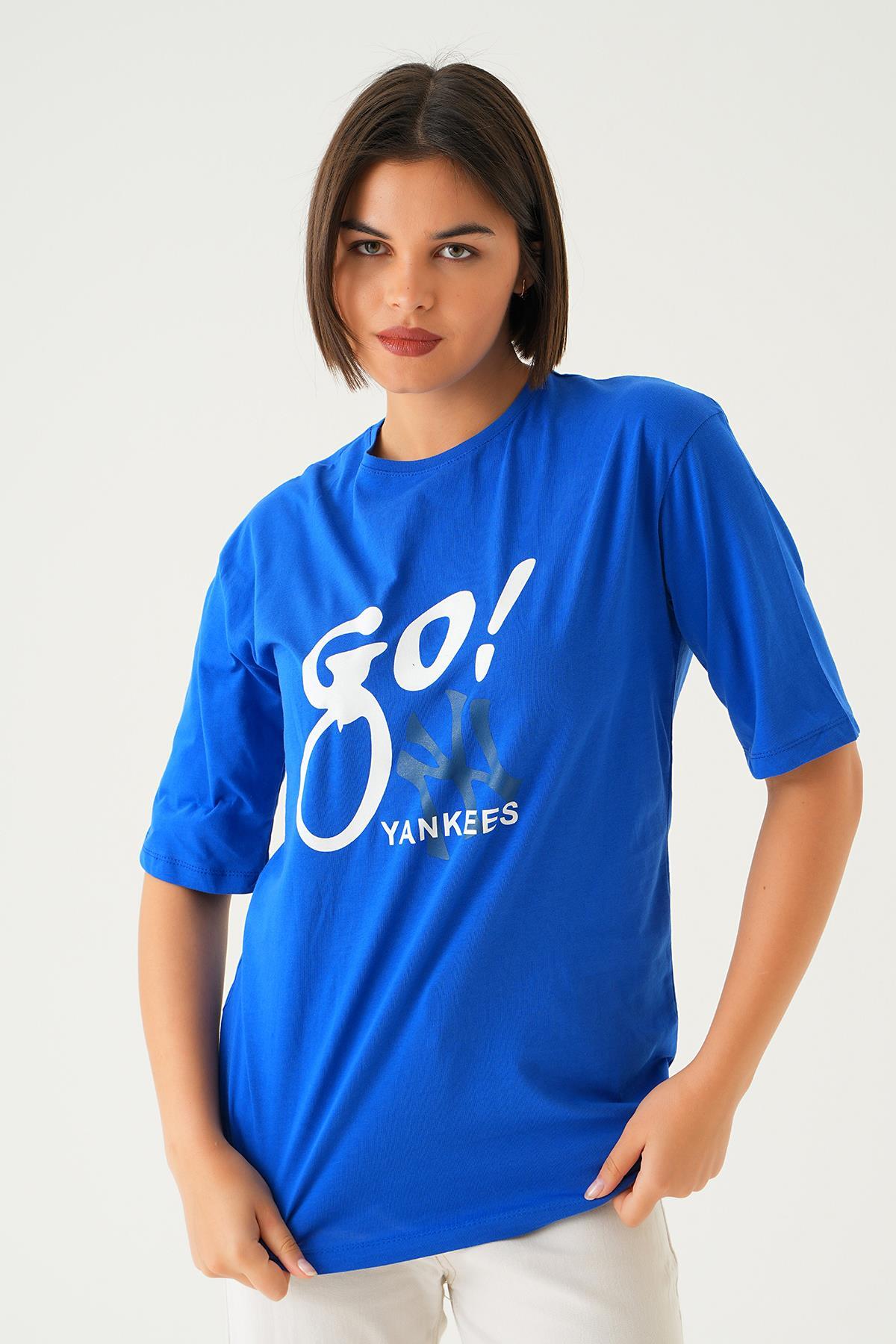 1709 Baskılı Oversize Tshırt Mavi 